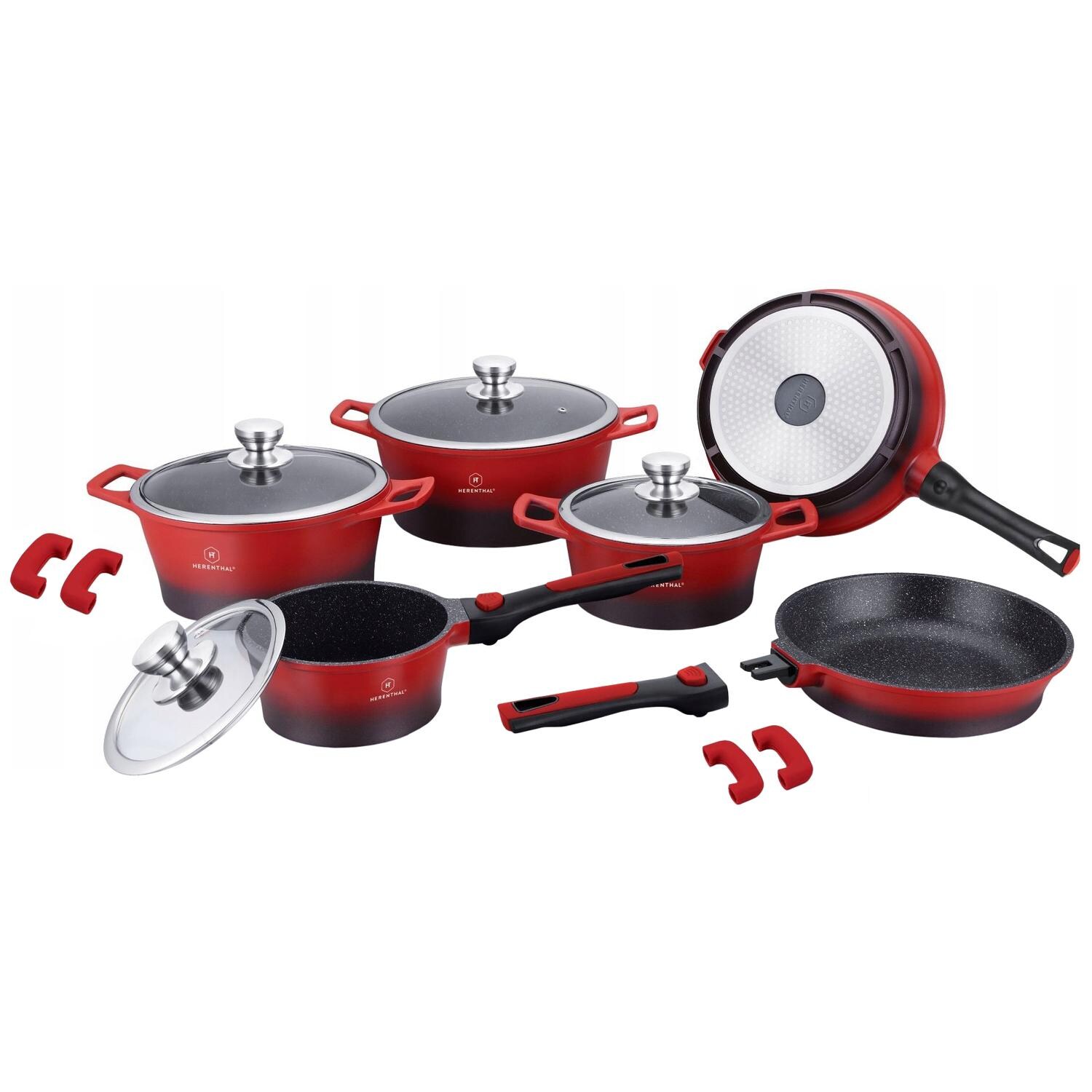 6x Kochgeschirr, Marmorbeschichtung – Rot | 05407004744148