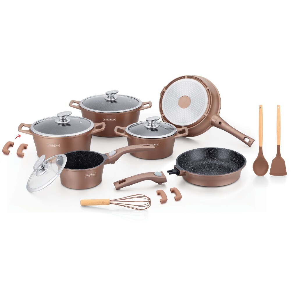 6-teiliges K&uuml;chenset mit Marmorbeschichtung und Utensilien - Kupfer - Bild 1