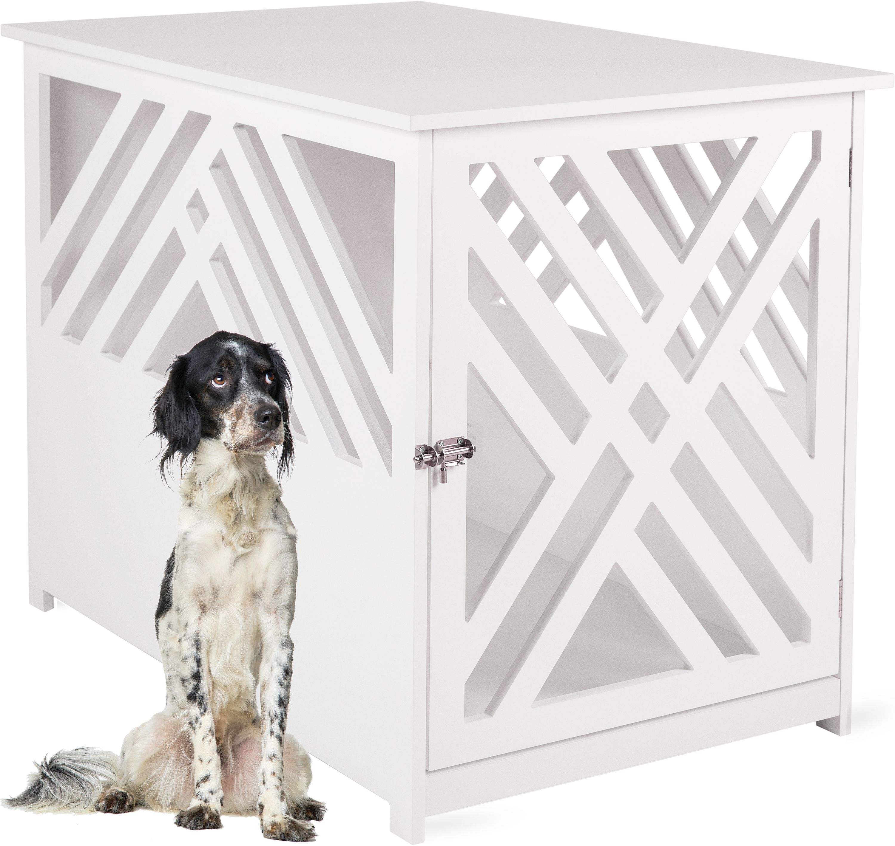 WONDERMAKE&reg; Design Hundek&auml;fig aus Holz f&uuml;r Zuhause Wohnung mit Beistelltisch, Hundebox f&uuml;rs Wohnzimmer Indoor, 90x60 cm wei&szlig; - Bild 1