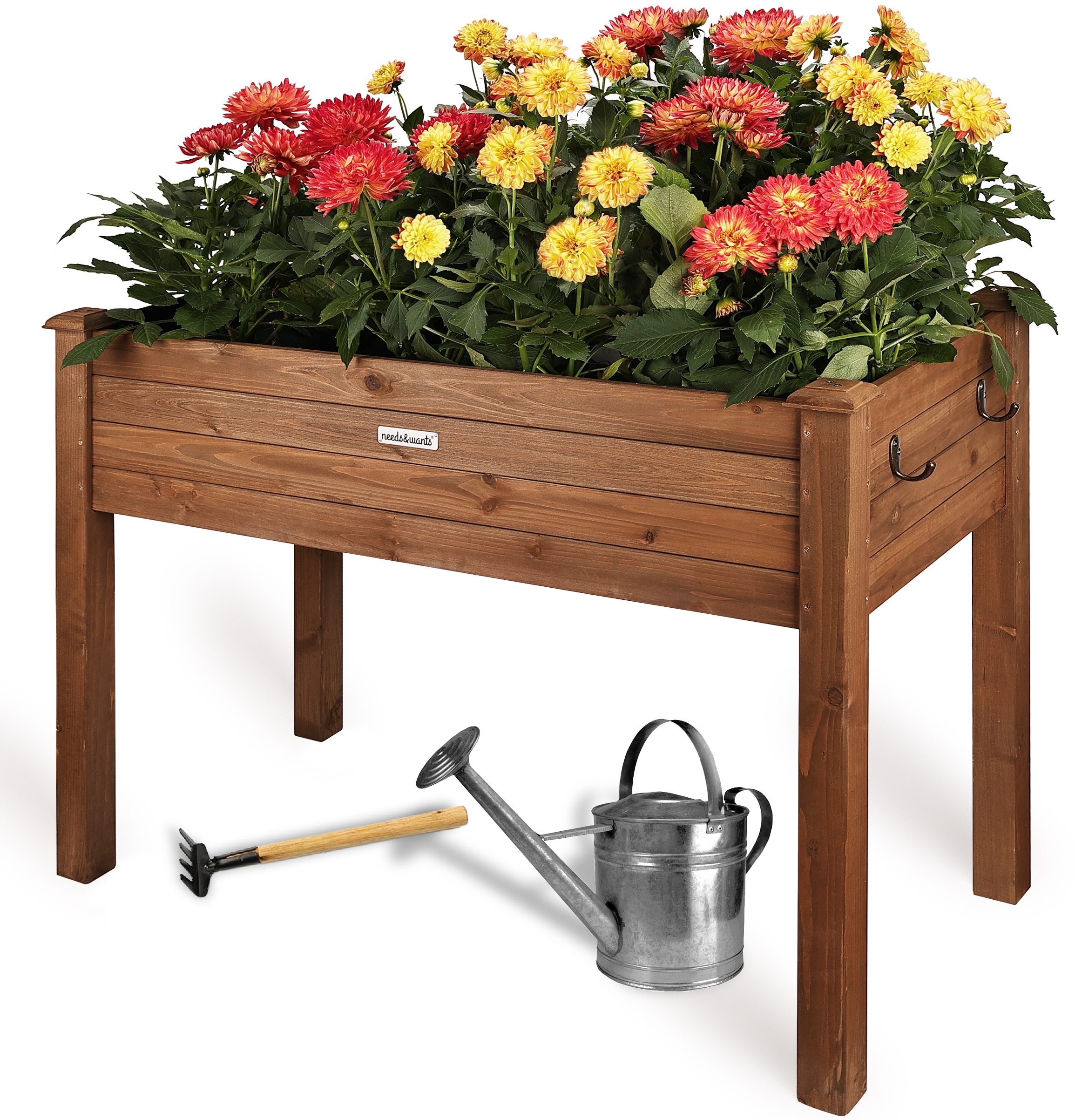 needs&wants&reg; Hochbeet aus Holz f&uuml;r Garten Balkon Terrasse, Pflanzkasten Bausatz rechteckig schmal mit Vlies-Folie, Kr&auml;uterbeet Pflanzenkasten deko, 100 x 50 x 75 cm, dunkel-braun - Bild 1