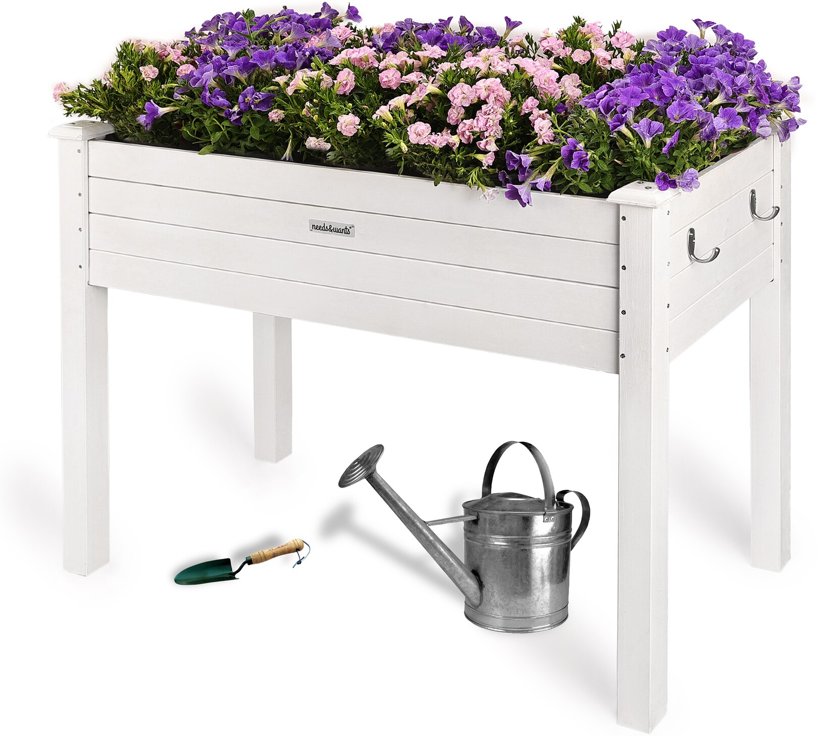 needs&wants® Hochbeet aus Holz für Garten Balkon Terrasse, Pflanzkasten Bausatz rechteckig schmal mit Vlies-Folie, Kräuterbeet Pflanzenkasten deko, 100 x 50 x 75 cm, weiß | 04065827150044