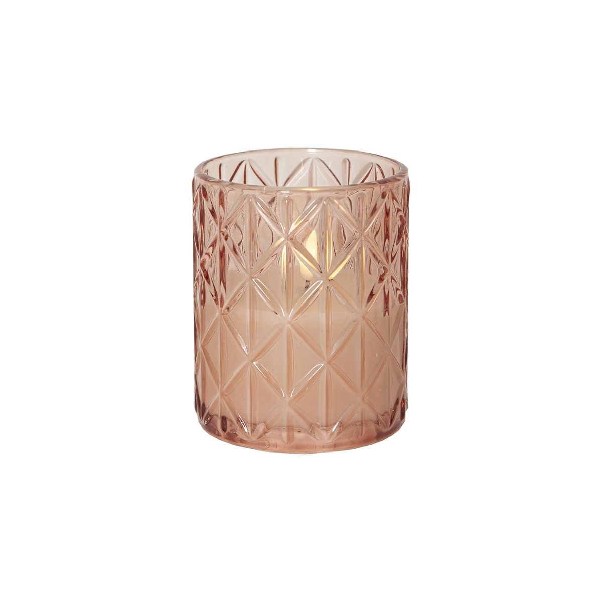 LED Kerze ,Flamme Romb' , Windlicht , Batterie + Timer , flackernd , rosa Glas , H 12 ,5cm - Bild 1