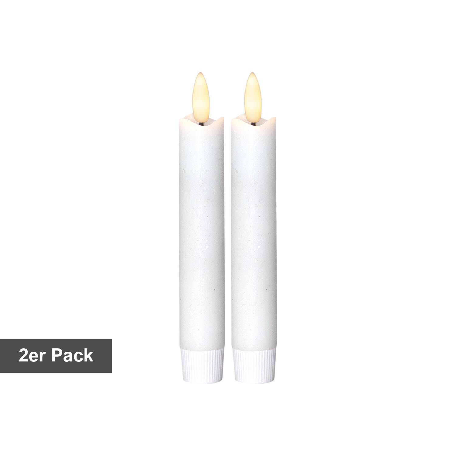 LED Stabkerzen, Flamme' in Wei&szlig;, 2er Set, kurz, Batterie, Timer, flackernd, warmwei&szlig;, H 15cm - Bild 1