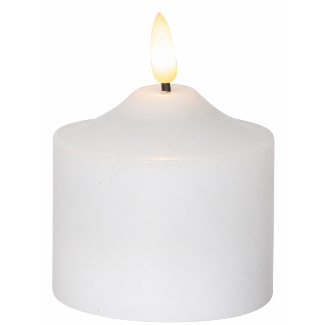 Star Trading LED Stumpenkerze &ndash; Flammenlose Kerze mit 3D-Flamme , Timerfunktion , warmwei&szlig; flackernd , batteriebetrieben , &Oslash; 7 ,5 x 9 ,5 cm , Wei&szlig; - Bild 1