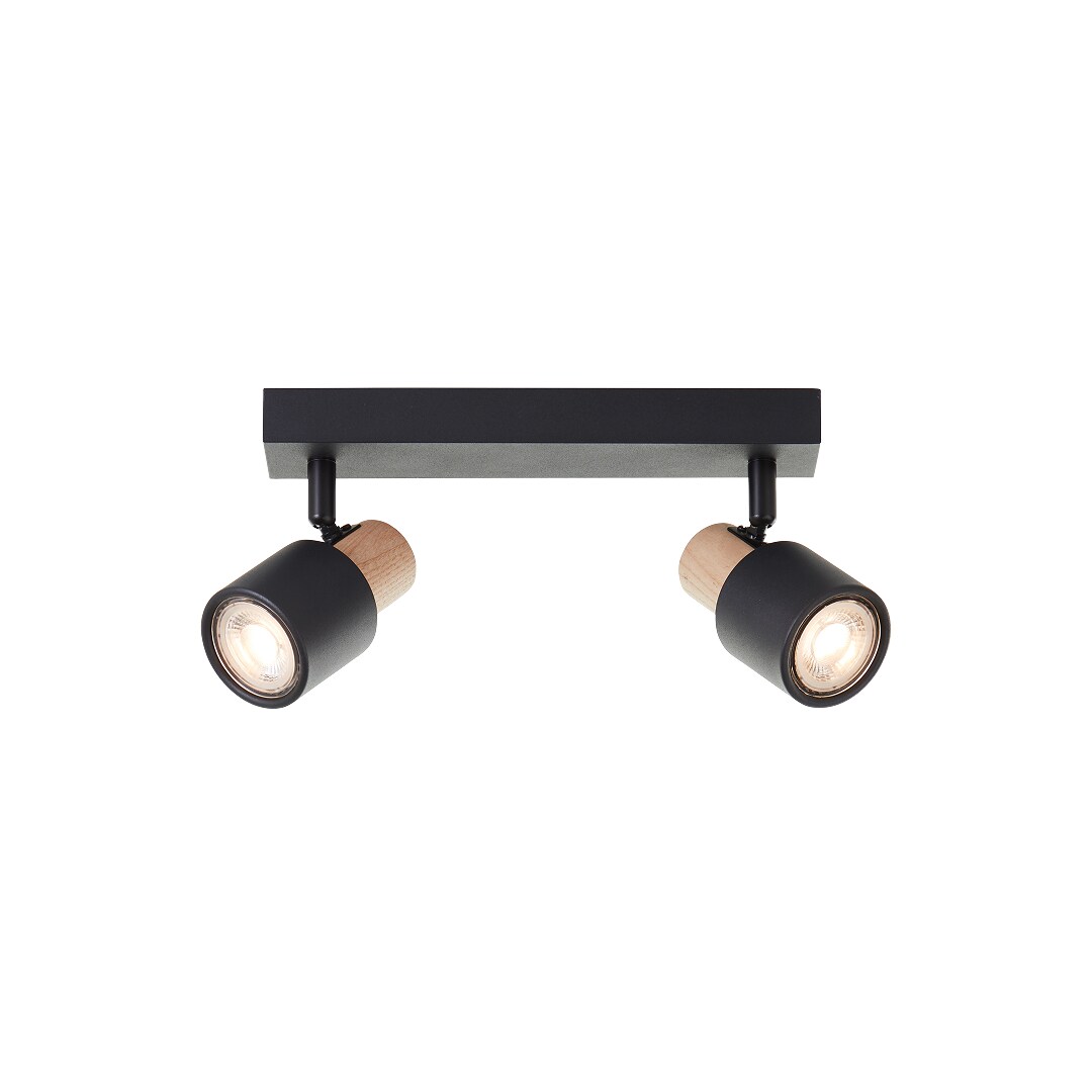 Brilliant Pini Spotbalken LED 2-flammig Schwenkbare K&ouml;pfe Dimmbar GU10 Fassungen Schwarz/Holz Hell 345 Lumen , Nachhaltiges FSC&reg; Holz f&uuml;r Wohnzimmer & Arbeitszimmer - Bild 1