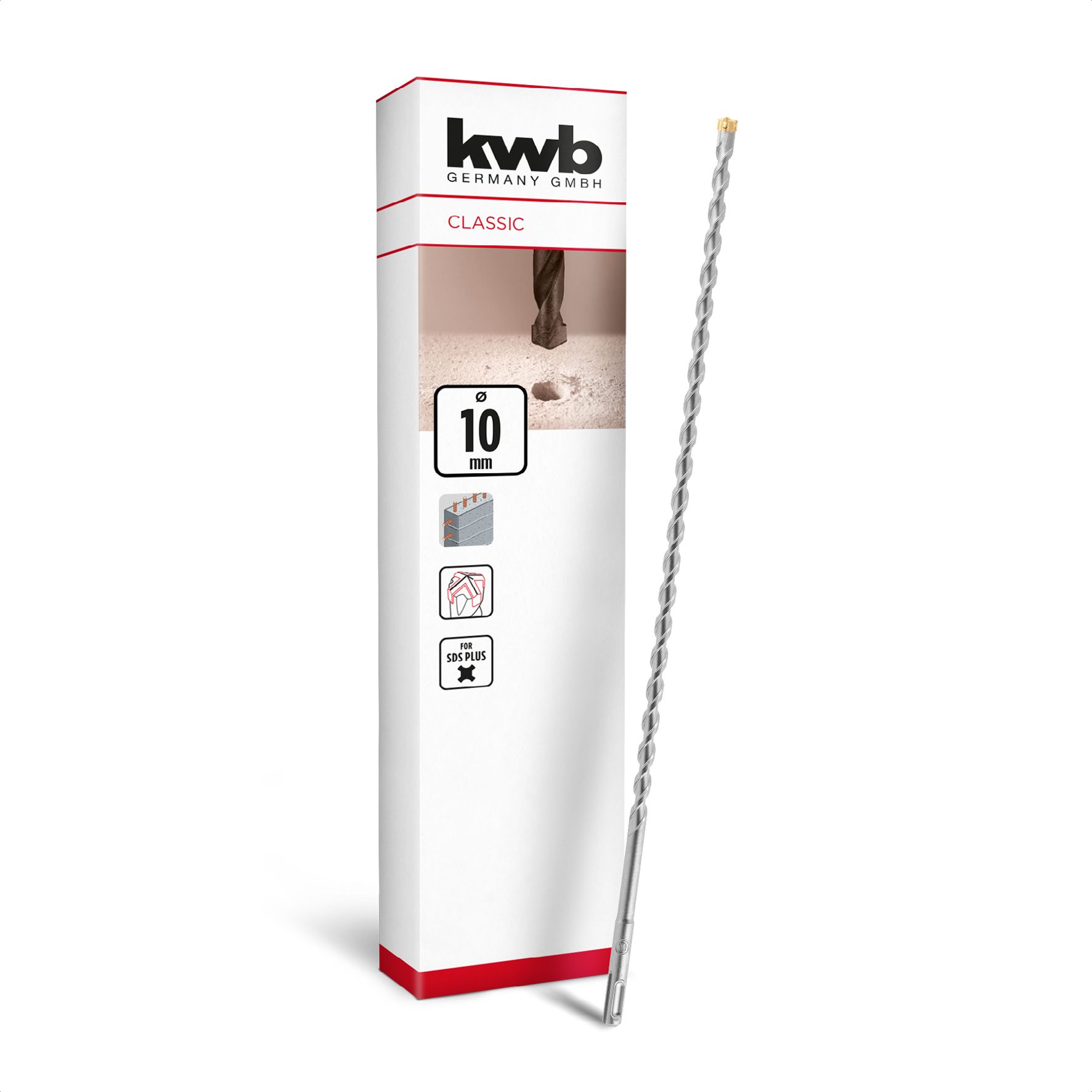 kwb SDS Plus Bohrer, SDS Plus Hammerbohrer (&Oslash; 10 mm x 460/400 mm, mit extrem schneller Hartmetall 4X-Schneide, f&uuml;r armierten Beton, Stein & Mauerwerk) - Bild 1