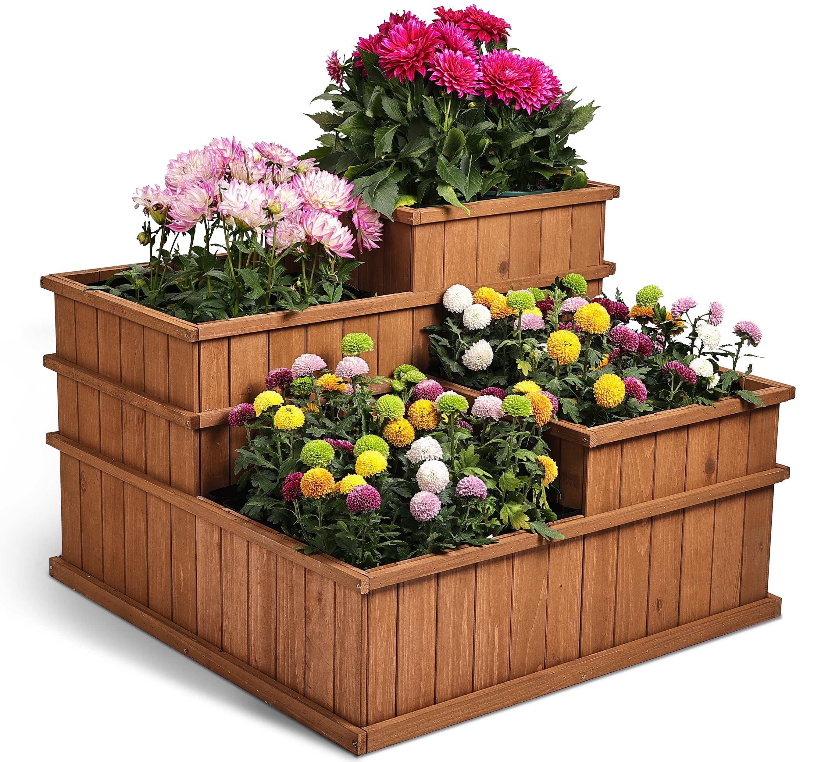 needs&wants&reg; Multi Hochbeet mit 4 Pflanzk&auml;sten quadratisch aus Holz f&uuml;r Garten Balkon Terrasse, 4er Pflanzbeet Blumenbeet niedrig mit Folie, 81 x 81 x 61 cm, braun - Bild 1