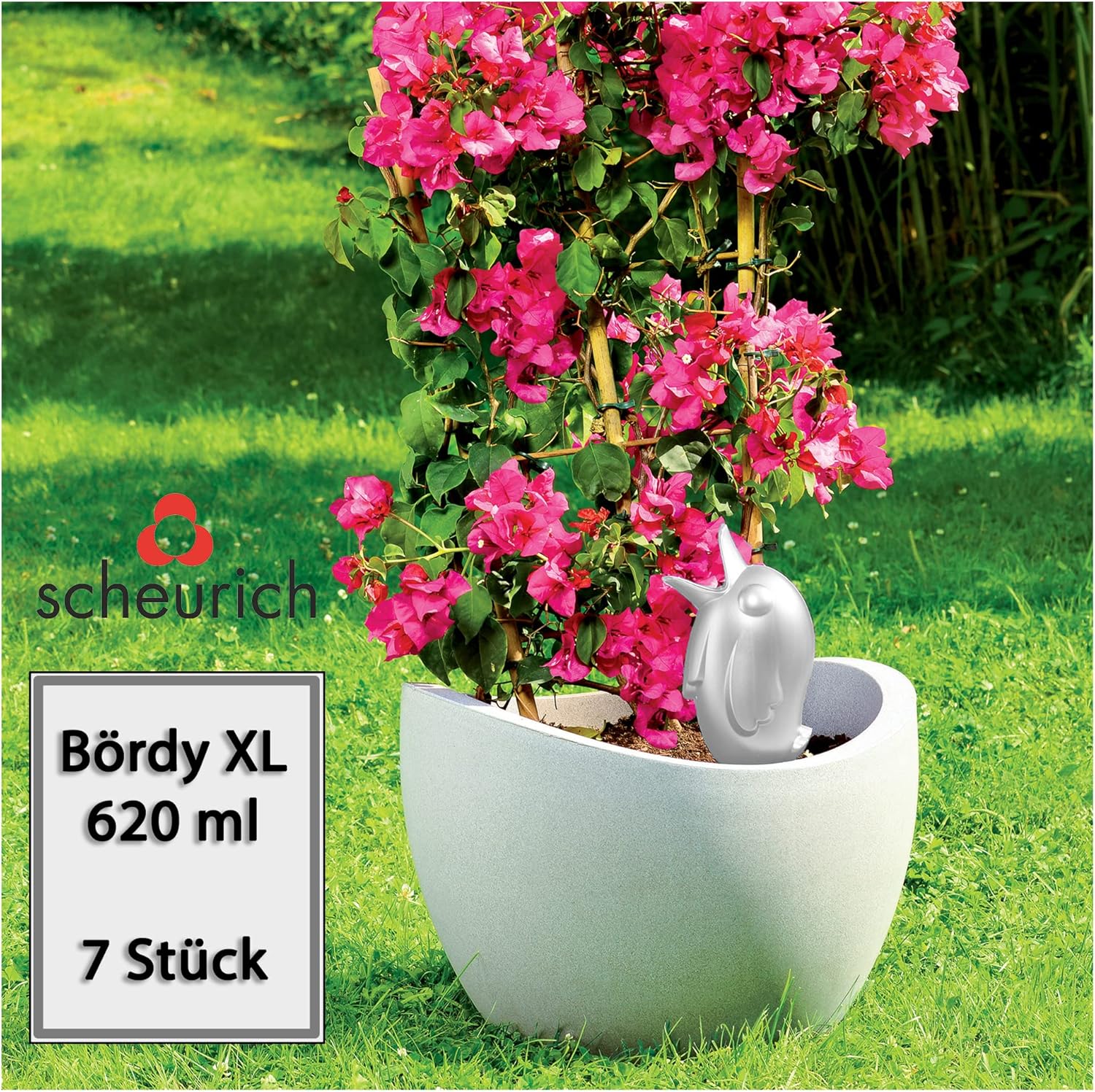 Scheurich Wasserspeicher B&ouml;rdy XL | 7X Wei&szlig; | 620ml F&uuml;llmenge | Bew&auml;sserungskugel klein mit Ton Fu&szlig; | Wasserspender Pflanzen und Blumen Terrakotta Stiel - Bild 1