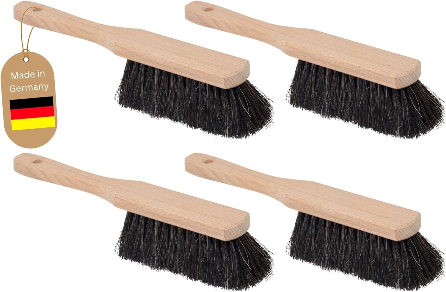 4er Set ROSSHAAR Handfeger Auto Besen weiche Borsten Handbesen Rosshaar Handfeger Klein Besenb&uuml;rste Schneebesen Auto Rosshaarbesen Naturborsten Hand Brush Autohandfeger Weich Handkehrbesen - Bild 1