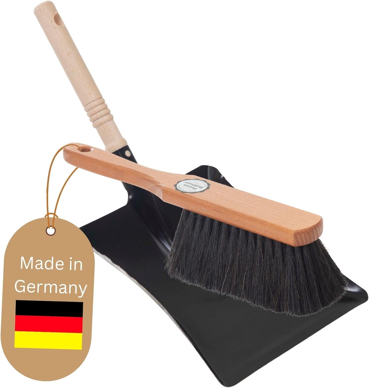 Kehrblech Set ROSSHAAR Handfeger Kehrblechgarnitur SCHWARZ Kehrblechbesen - weiche Borsten Handbesen Rosshaar Handfeger Klein -Handkehrset Kehrblechset Kehrschaufel - Feger und Kehrblech - Bild 1