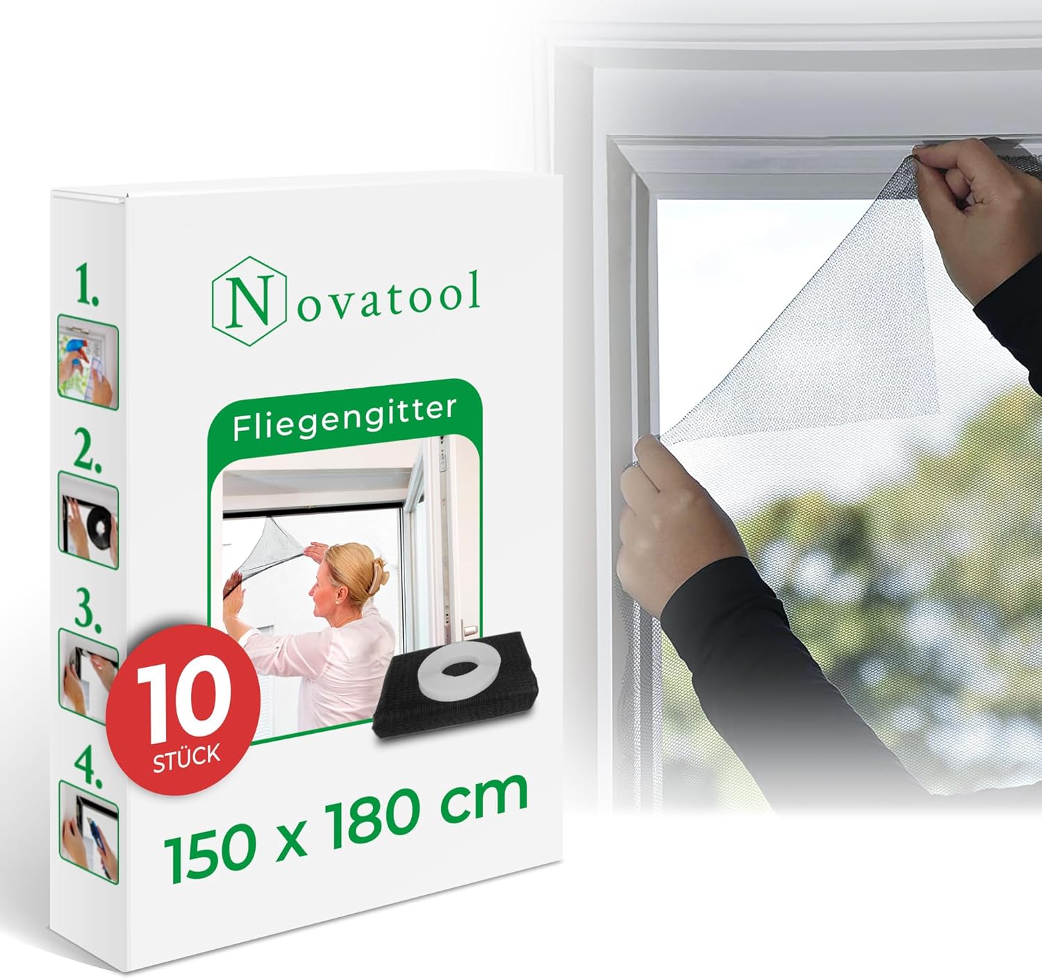 10x Fliegengitter Fenster 150x180 anthrazit individuell k&uuml;rzbar Insektenschutz Fliegennetz Fensternetz M&uuml;ckennetz M&uuml;ckengitter Fenstergaze (10 , Fliegengitter) - Bild 1