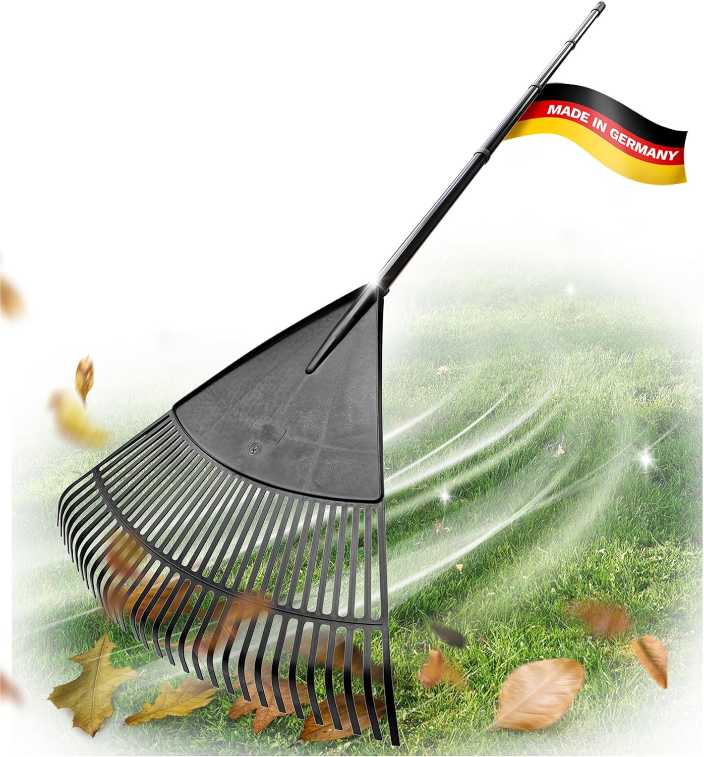 3X Laubbesen mit 4tlg Steck- & Schraubstiel , Laubfeger mit 30 Kunststoff-Zinken , Rechen Arbeitsbreite 75cm , Laubrechen , Gartenbesen , Rasenrechen , Harke , Landschaftsbesen , Gartenger&auml;t Schwarz - Bild 1
