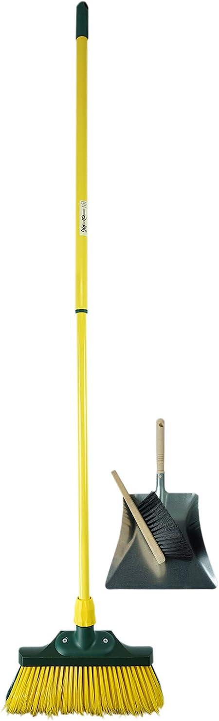 Krallenbesen Set 40 cm Holz mit Teleskopstiel gebogenen Borsten mit Kehrgarnitur Gartenbesen Stra&szlig;enbesen Kehrbesen (Besen + Kehrschaufel Set verzinkt , 40 cm) - Bild 1
