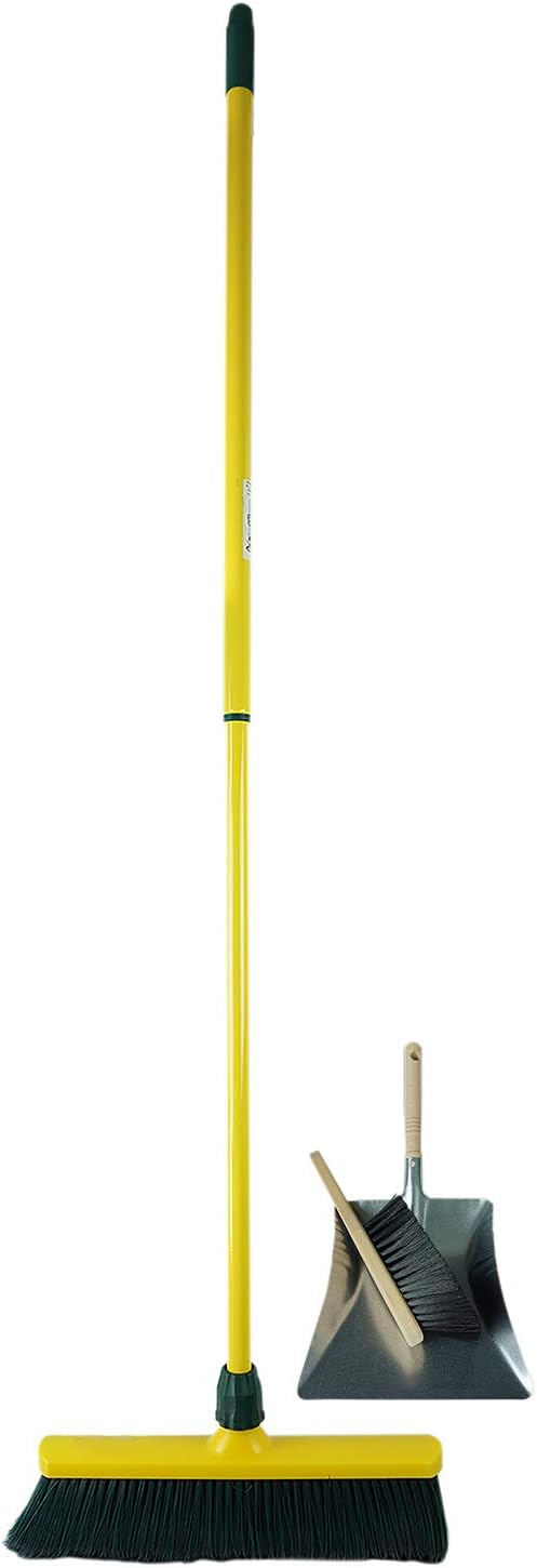Krallenbesen Set 30 cm Kunststoff mit Teleskopstiel Kehrgarnitur gebogenen Borsten Gartenbesen Stra&szlig;enbesen Kehrbesen (Besen + Kehrschaufel Set verzinkt , 30 cm) - Bild 1