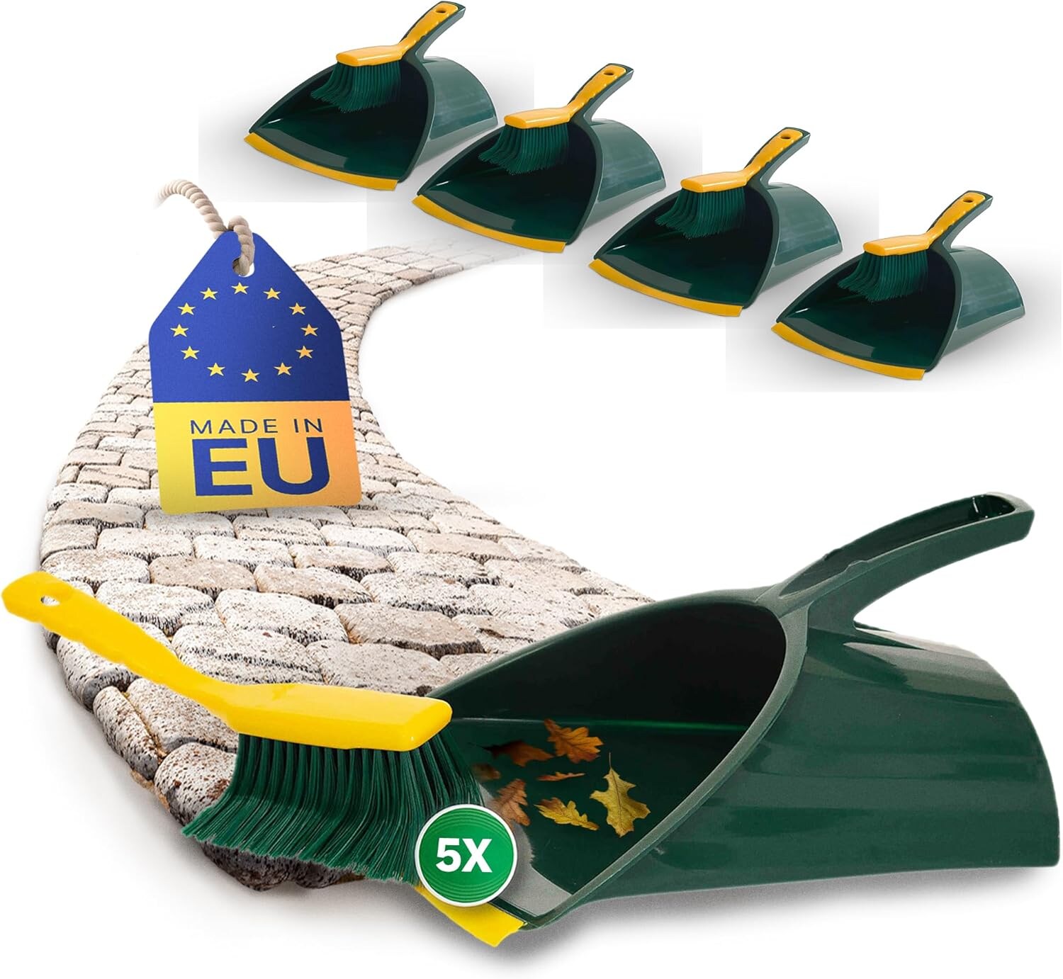 5X Kehrgarnitur Jumbo Krallengarnitur 2-TLG Set Kunststoff Grün Gelb Gebogene Borsten Kehrset Kehrschaufel Handfeger (Kehrgarnitur Krallenfeger, 5) | 00745114601629