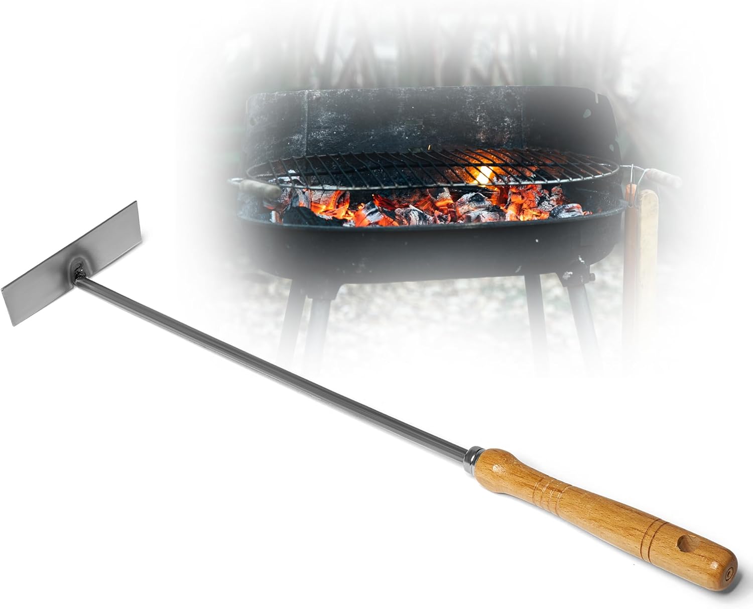 Aschekratzer mit Holzgriff Sch&uuml;rhaken Kohleschieber Feuerkratzer Glutschieber Kaminzubeh&ouml;r Kaminbesteck Stocheisen (1, Aschenkratzer) - Bild 1