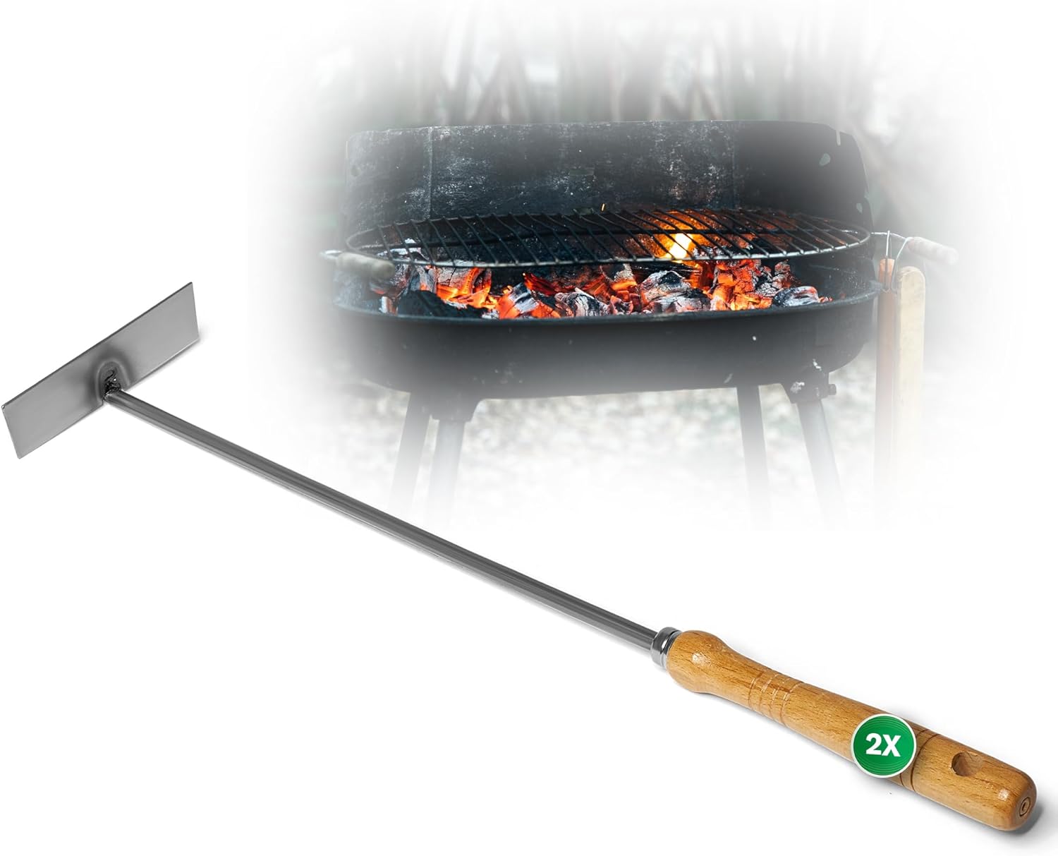 2x Aschekratzer mit Holzgriff Sch&uuml;rhaken Kohleschieber Feuerkratzer Glutschieber Kaminzubeh&ouml;r Kaminbesteck Stocheisen (2, Aschenkratzer) - Bild 1