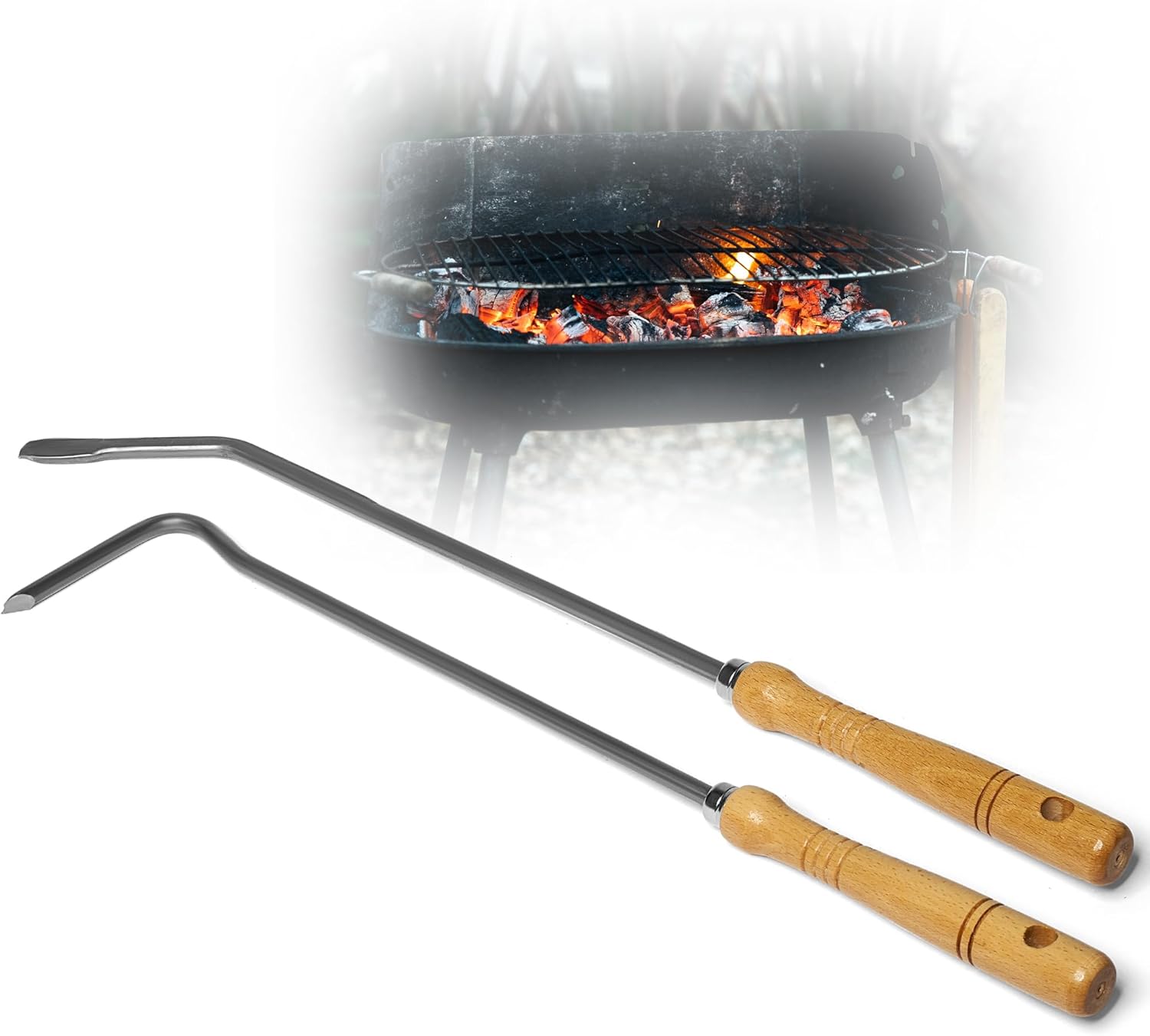 Kaminzubeh&ouml;r Set aus Stocheisen Aschenkratzer mit Holzgriff Kaminbesteck Sch&uuml;reisen Sch&uuml;rhaken Glutkratzer (1, Stocheisen+Aschenkratzer) - Bild 1