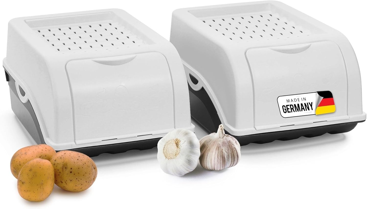 Kartoffel Aufbewahrungsbox | 2x klein 3,5L | Weiss | Zwiebelbox | Gem&uuml;sebox stapelbar Kartoffelbox Zwiebel Aufbewahrung Kartoffelkorb Obstbeh&auml;lter Kartoffelkiste Frischhaltedose M&ouml;hren - Bild 1