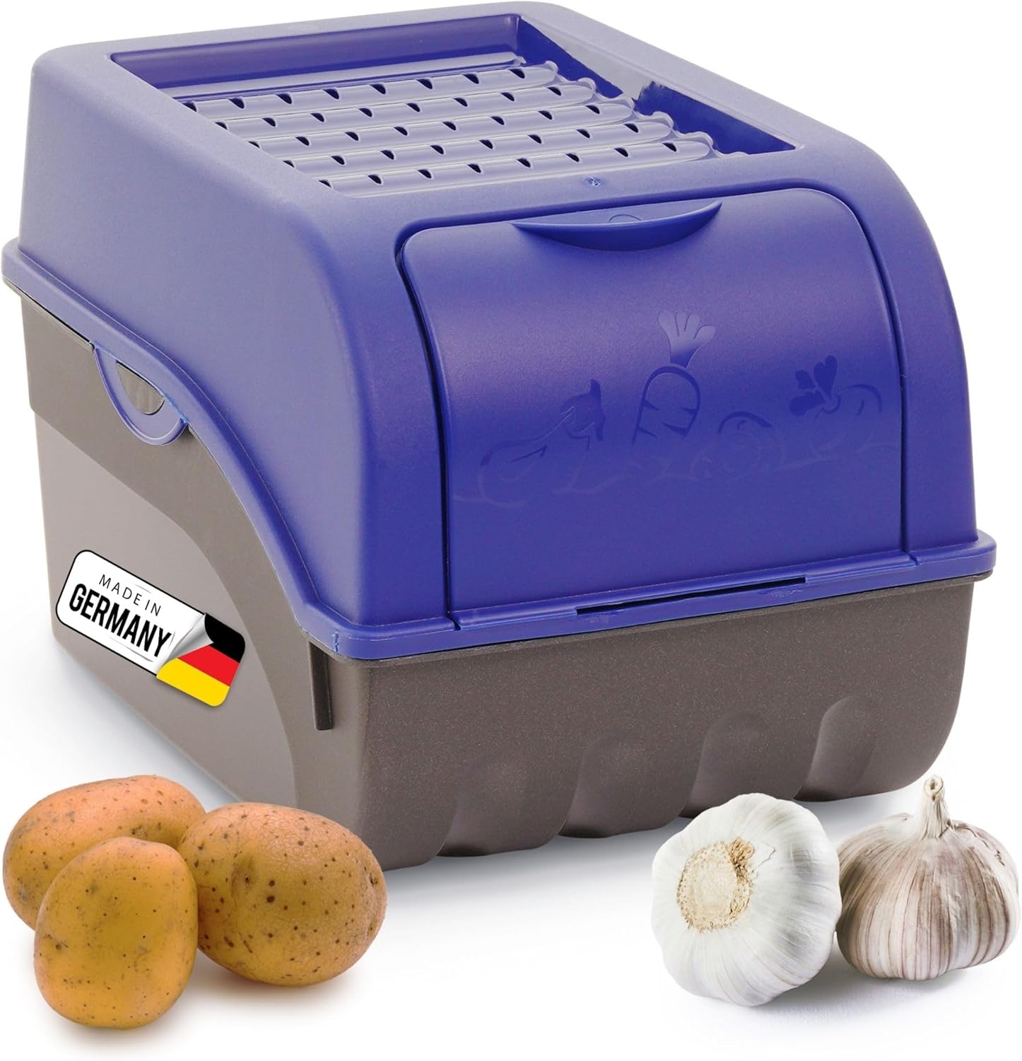 Kartoffel Aufbewahrungsbox | mittel 5L | Marine BLAU | Kartoffelbox | Gem&uuml;sebox stapelbar Zwiebelbox Kartoffelkorb Obstbeh&auml;lter Kartoffelkiste Zwiebel Aufbewahrung Frischhaltedose M&ouml;hren - Bild 1