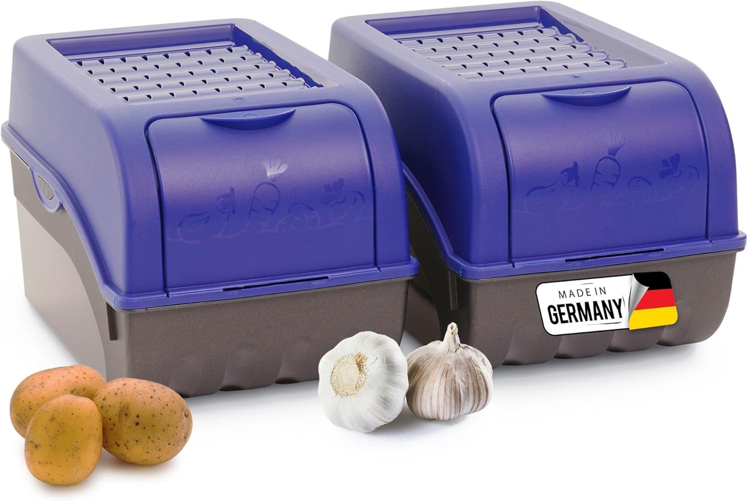 Kartoffel Aufbewahrungsbox | 2x mitel 5L | Marine BLAU | Kartoffelbox | Gem&uuml;sebox stapelbar Zwiebelbox Kartoffelkorb Obstbeh&auml;lter Kartoffelkiste Zwiebel Aufbewahrung Frischhaltedose M&ouml;hren - Bild 1
