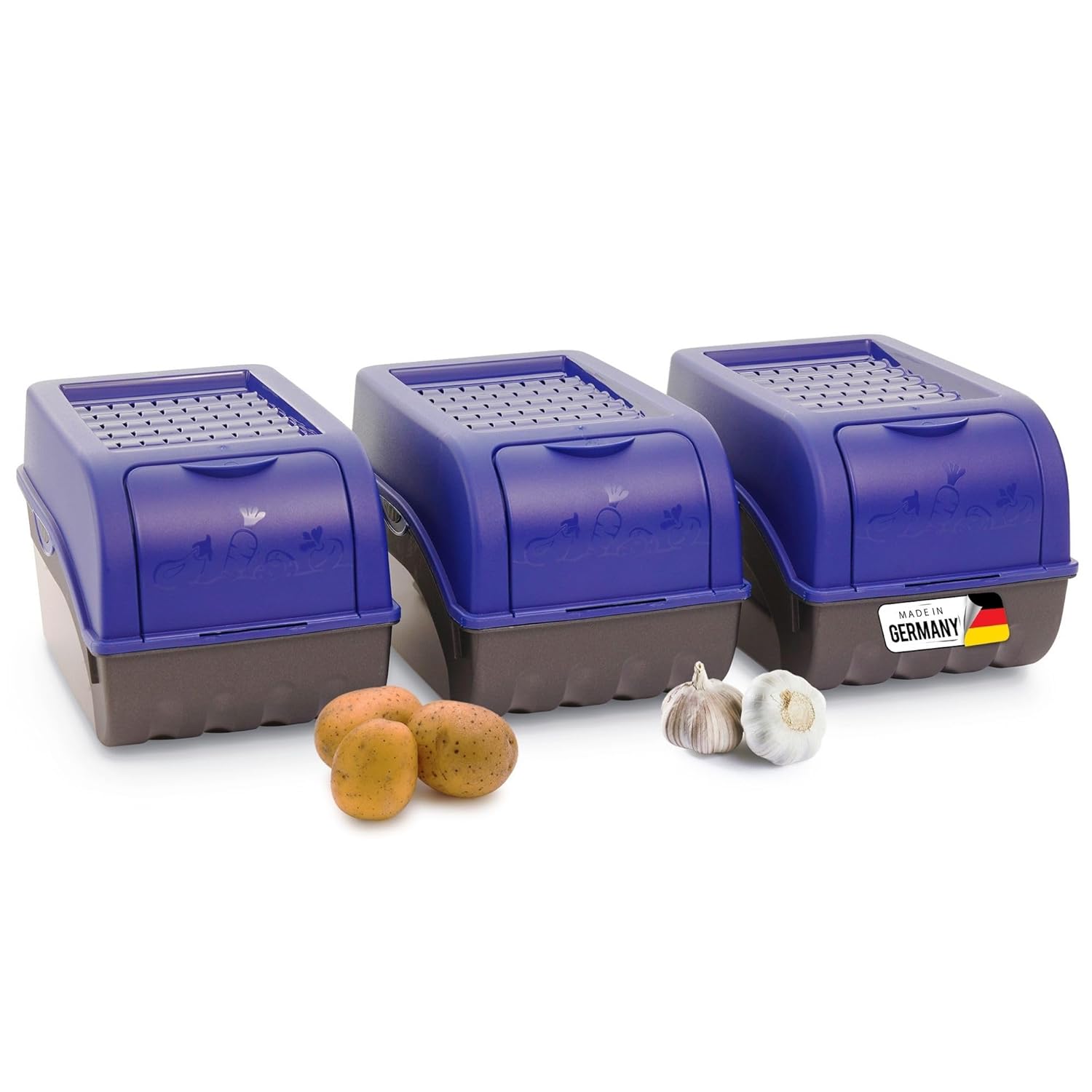 Kartoffel Aufbewahrungsbox | 3x mittel 5L | Marine BLAU | Kartoffelbox | Gem&uuml;sebox stapelbar Zwiebelbox Kartoffelkorb Obstbeh&auml;lter Kartoffelkiste Zwiebel Aufbewahrung Frischhaltedose M&ouml;hren - Bild 1