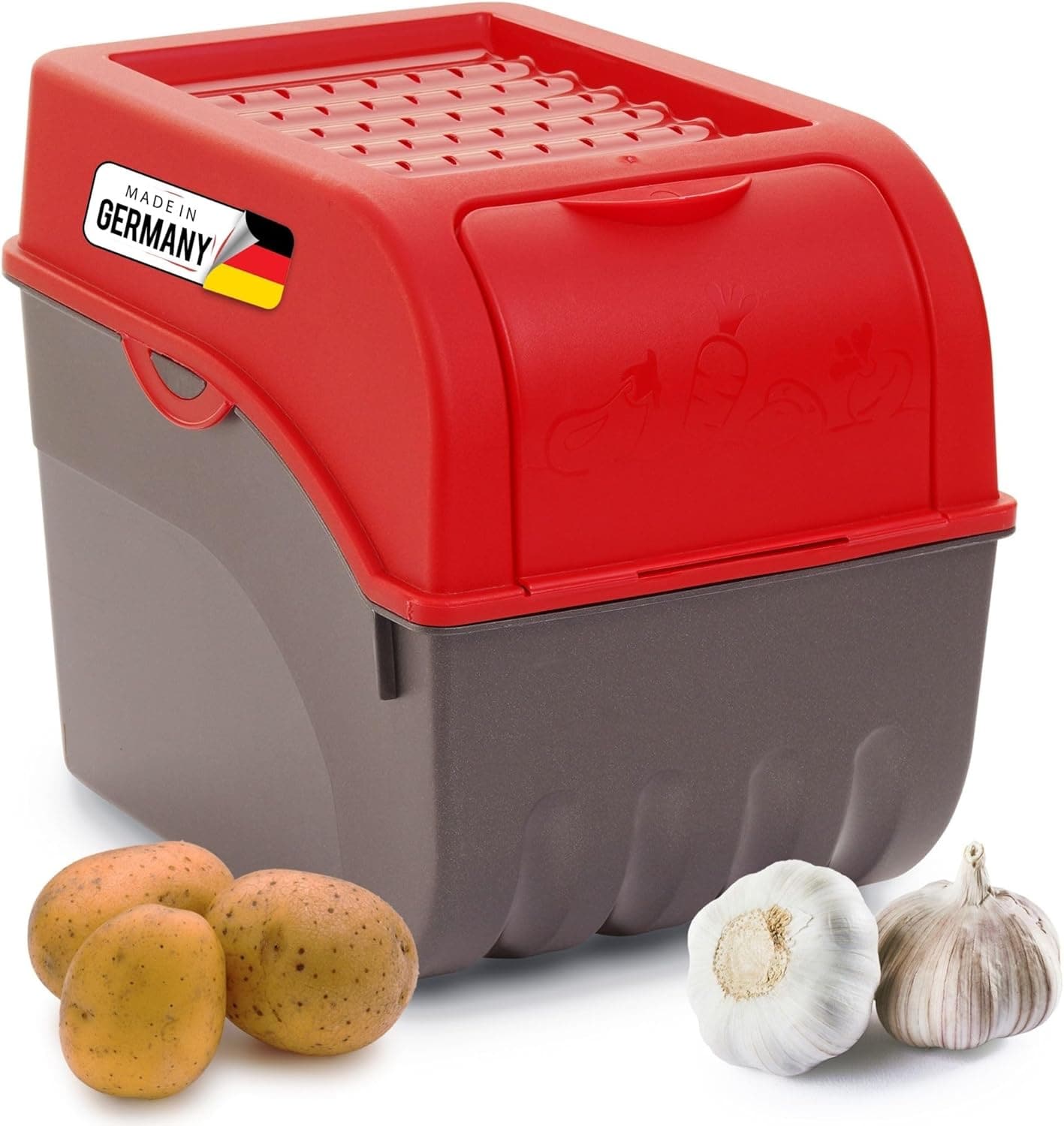 Kartoffel Aufbewahrungsbox | gro&szlig; 9L | ROT | Kartoffelbox | Gem&uuml;sebox stapelbar Zwiebelbox Kartoffelkorb Obstbeh&auml;lter Kartoffelkiste Zwiebel Aufbewahrung Frischhaltedose M&ouml;hren&hellip; - Bild 1