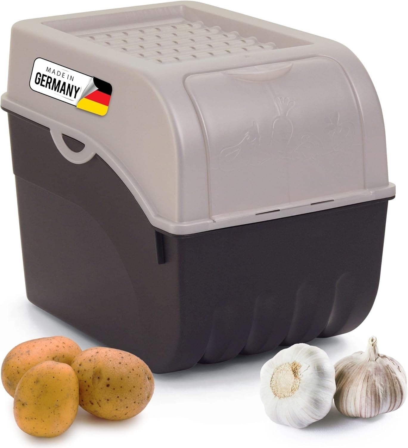 Kartoffel Aufbewahrungsbox | gro&szlig; 9L | PERLMUT Weiss | Kartoffelbox | Gem&uuml;sebox stapelbar Zwiebelbox Kartoffelkorb Obstbeh&auml;lter Kartoffelkiste Zwiebel Aufbewahrung Frischhaltedose M&ouml;hren - Bild 1