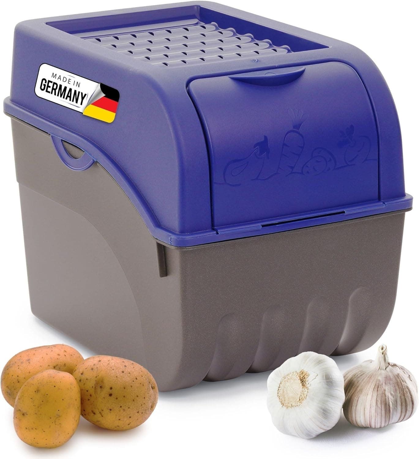 Kartoffel Aufbewahrungsbox | gro&szlig; 9L | Marine BLAU | Kartoffelbox | Gem&uuml;sebox stapelbar Zwiebelbox Kartoffelkorb Obstbeh&auml;lter Kartoffelkiste Zwiebel Aufbewahrung Frischhaltedose M&ouml;hren - Bild 1