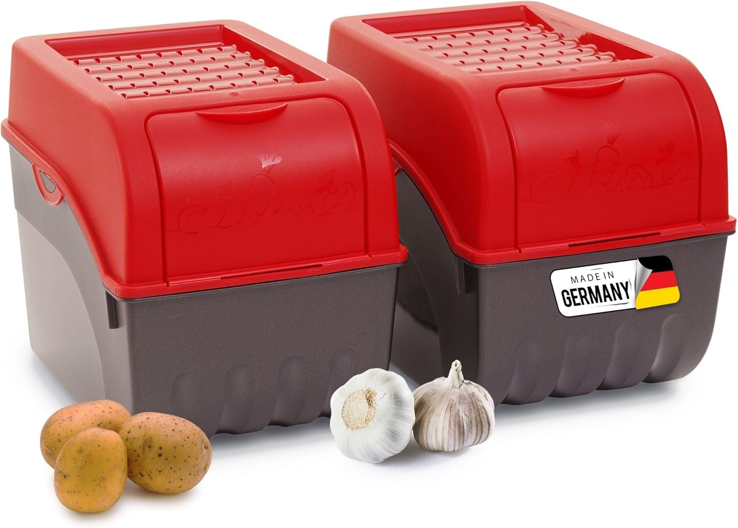 Kartoffel Aufbewahrungsbox | 2x gro&szlig; 9L | ROT | Kartoffelbox | Gem&uuml;sebox stapelbar Zwiebelbox Kartoffelkorb Obstbeh&auml;lter Kartoffelkiste Zwiebel Aufbewahrung Frischhaltedose M&ouml;hren - Bild 1