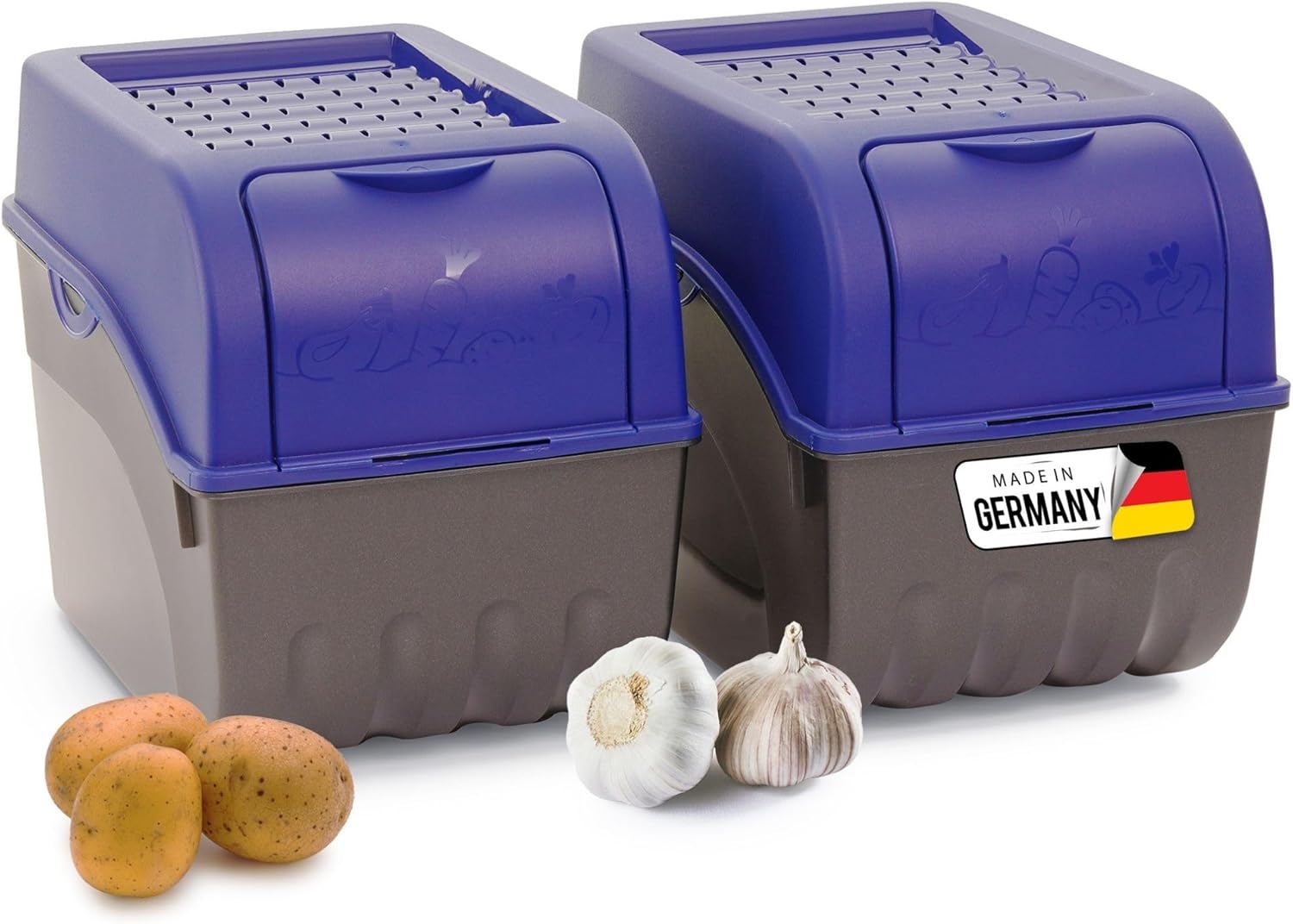 Kartoffel Aufbewahrungsbox | 2x gro&szlig; 9L | Marine BLAU | Kartoffelbox | Gem&uuml;sebox stapelbar Zwiebelbox Kartoffelkorb Obstbeh&auml;lter Kartoffelkiste Zwiebel Aufbewahrung Frischhaltedose M&ouml;hren - Bild 1