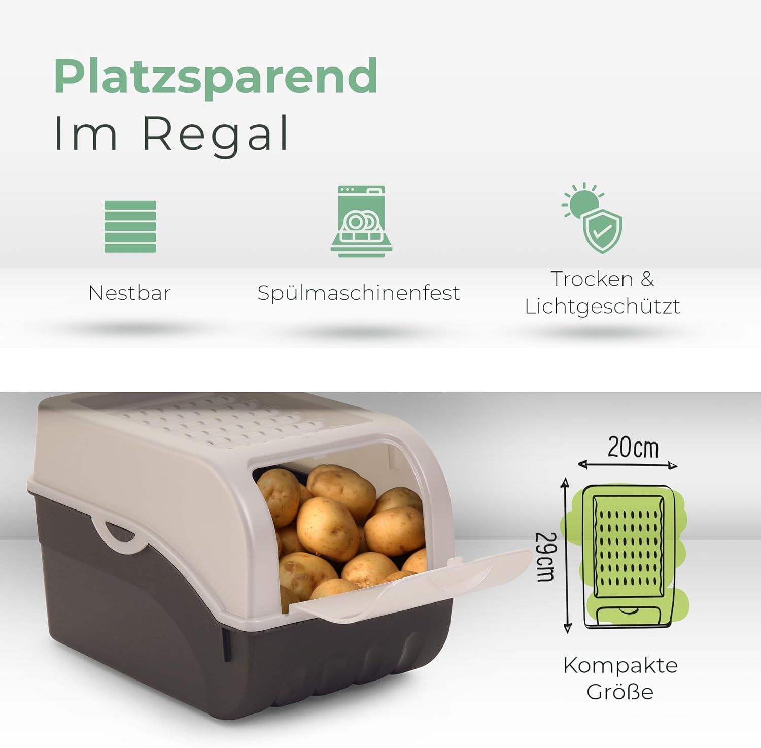 Kartoffel Aufbewahrungsbox | 3x groß 9L | PERLMUT Weiss | Kartoffelbox