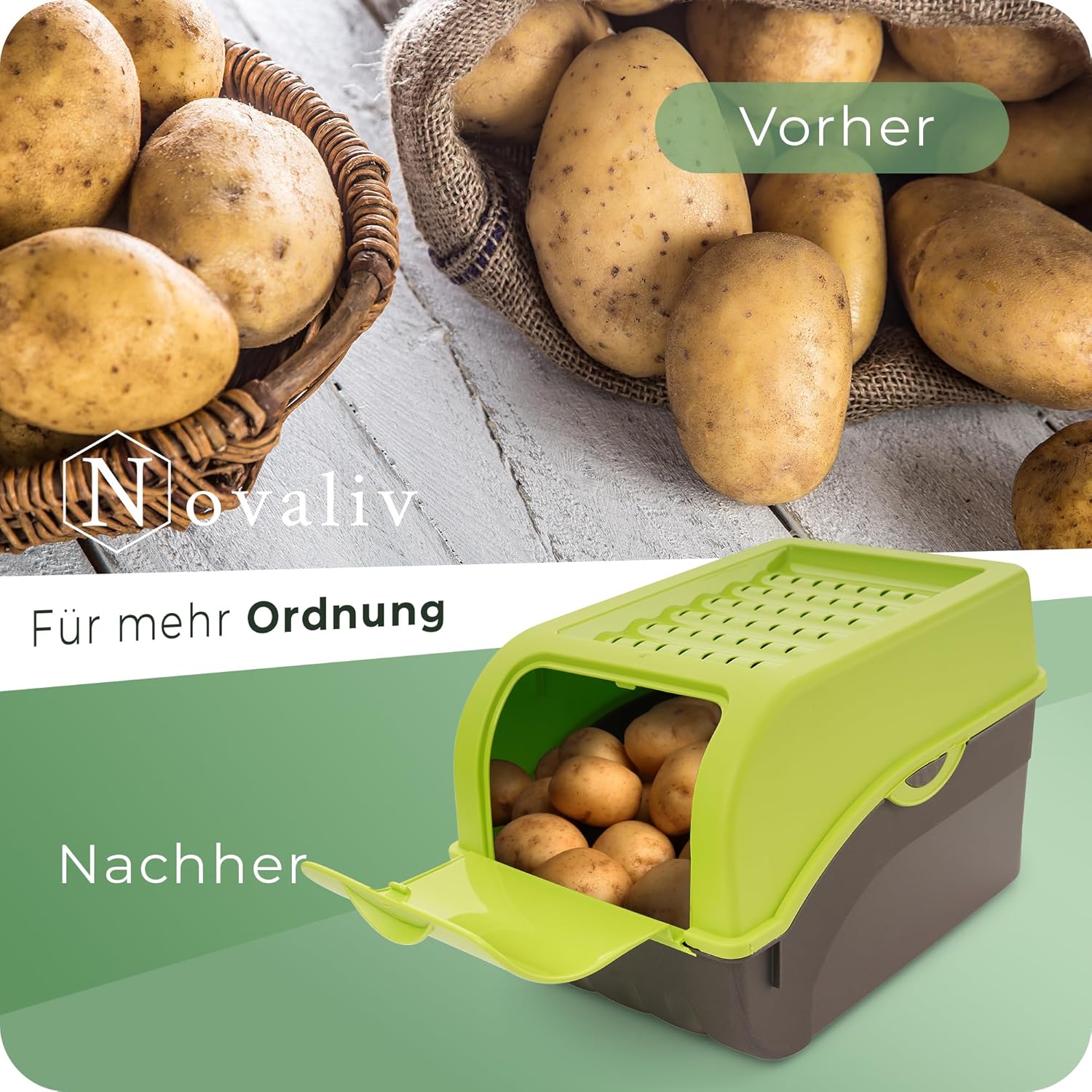 Kartoffel Aufbewahrungsboxen Set | 3,5L + 5L + 9L | GRÜN | Kartoffelboxen