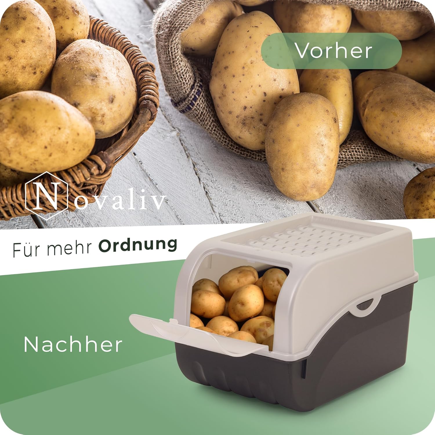 Kartoffel Aufbewahrungsboxen Set | 3,5L + 5L + 9L | PERLMUT Weiss | Kartoffelboxen