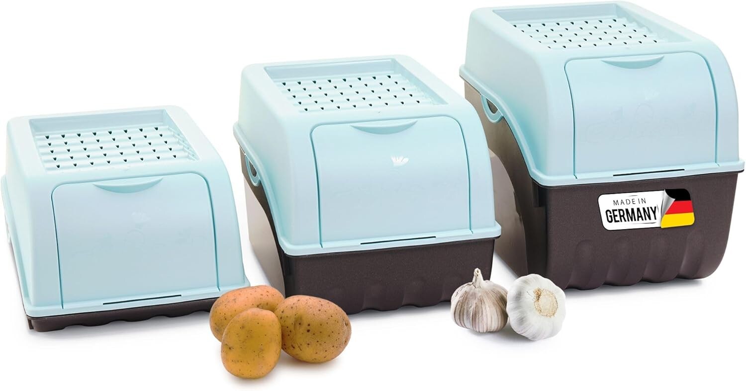 Kartoffel Aufbewahrungsboxen Set    + 5L + 9L   TÜRKIS   Kartoffelboxen   Gemüseboxen stapelbar Zwiebelboxen Kartoffelkörbe Obstbehälter Kartoffelkisten Frischhaltedosen
