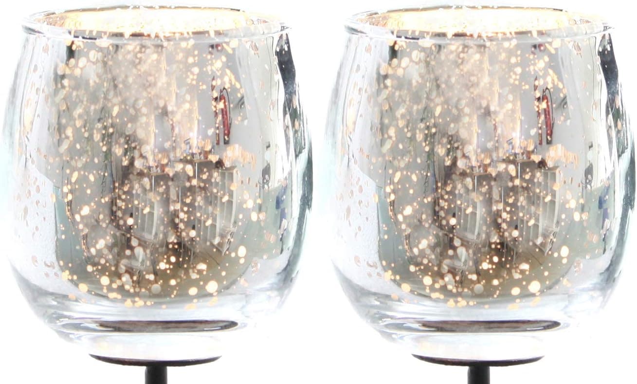 2X Teelichthalter Glas f&uuml;r Adventskranz 6cm bauchig Silber Teelichtgl&auml;ser klein Kerzenhalter Glas Kerzenpicks f&uuml;r Teelichter Weihnachtskranz 2er Glas Teelicht Gesteck Weihnachten Dekoration Xmas - Bild 1