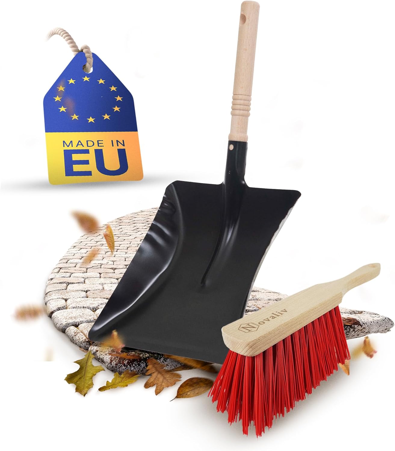 Kehrblech Set Kehrblechgarnitur Handfeger ELASTONBORSTEN und Kehrblech Metall schwarz lackiert Kehrblechbesen zum Aufkehren Handkehrset Kehrblechset Kehrschaufel Feger und Kehrblech - Bild 1