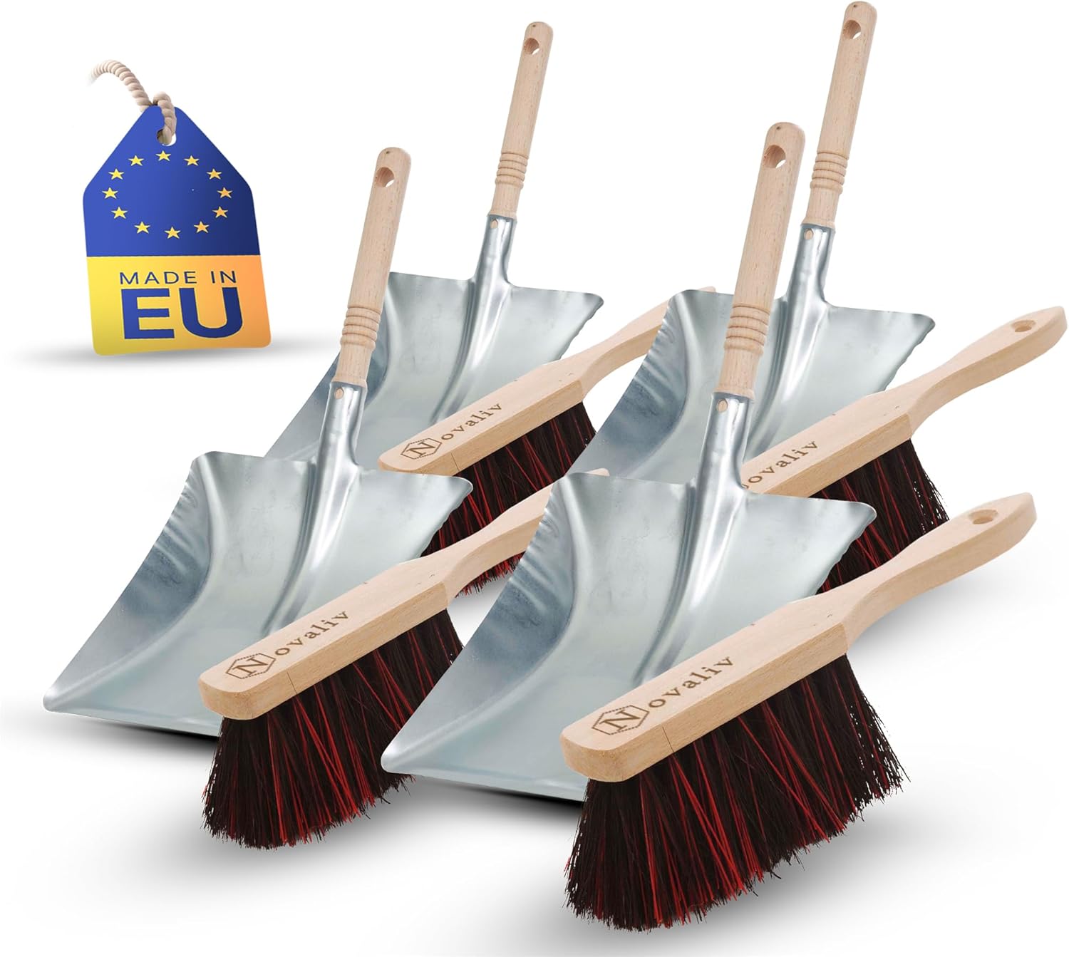 4X Kehrblech Set Kehrblechgarnitur Handfeger Arenga & ELASTONBORSTEN Kehrblech Metall Silber verzinkt Kehrblechbesen Handkehrset Kehrblechset Kehrschaufel Besen Feger und Kehrblech - Bild 1
