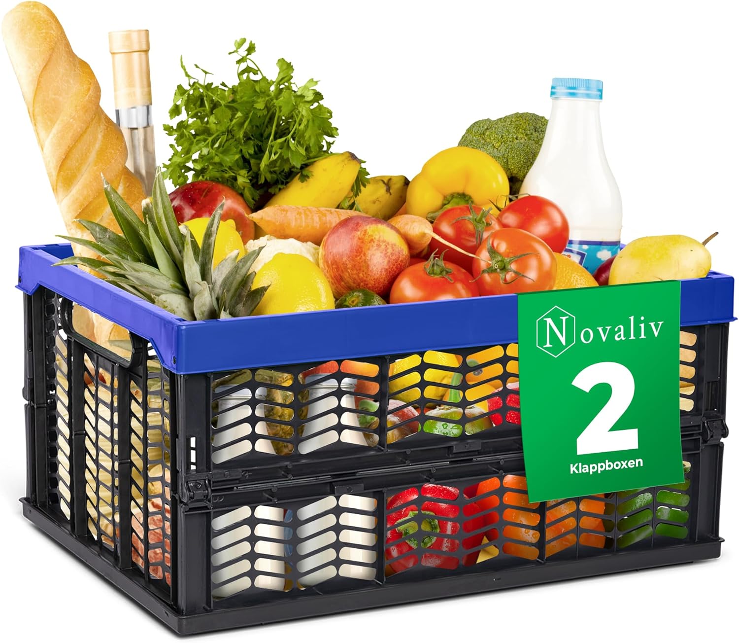 Klappboxen faltbar stabil 2x 30L Blau Schwarz baskets Einkaufskiste Klappkisten Set Tragebox Aufbewahrung Einkaufsk&ouml;rbe K&ouml;rbe Aufbewahrung K&uuml;che - Bild 1