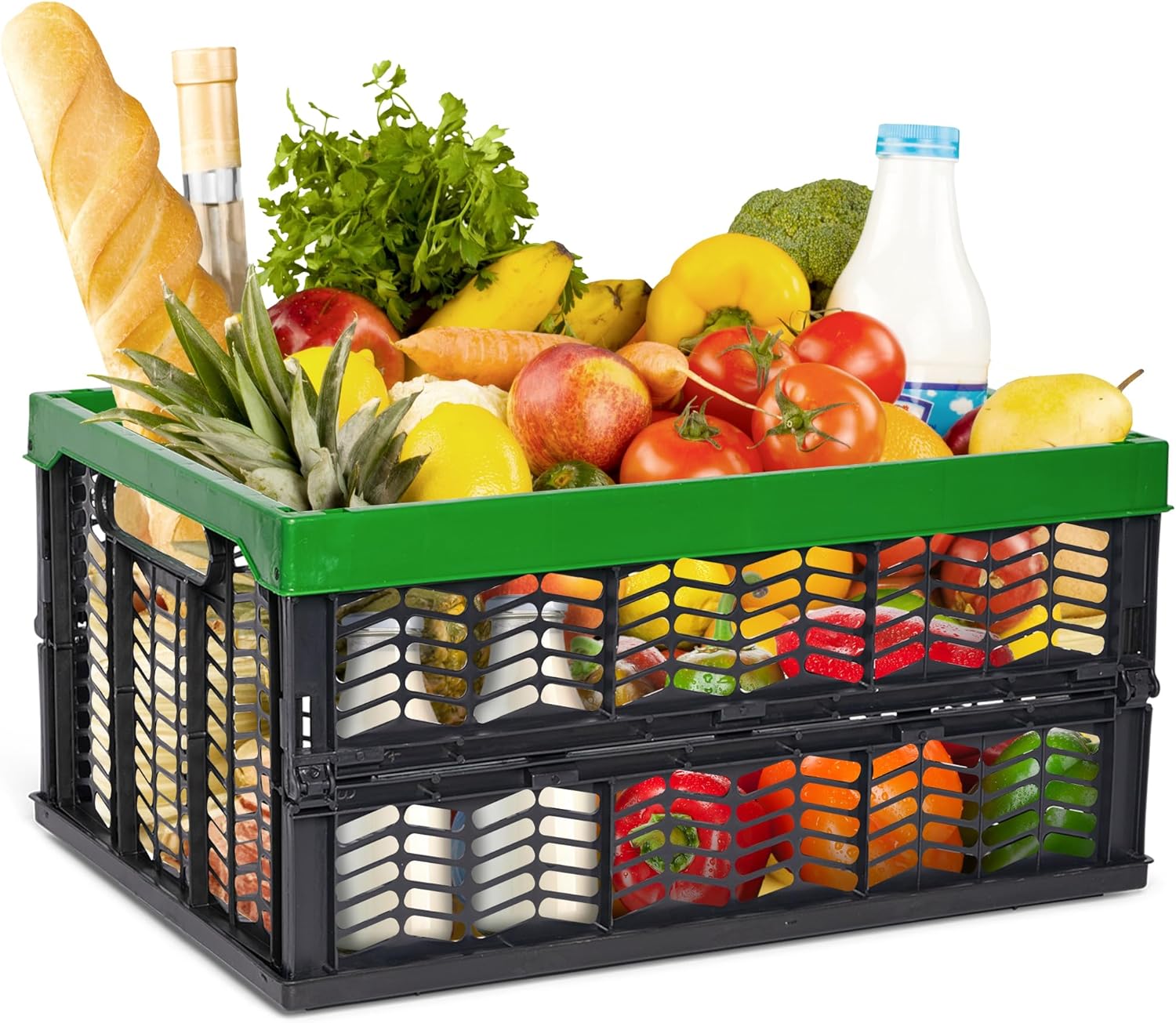 Einkaufskorb Klappbox 30L Gr&uuml;n Schwarz faltbar stabil Klappkorb Tragebox Klappkiste Kitchen storage toy basket box Einkaufstasche Korb K&uuml;che - Bild 1
