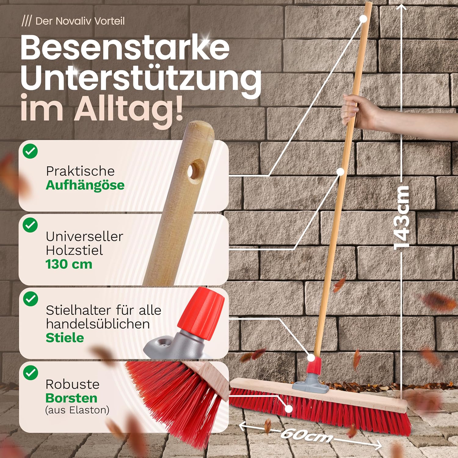 2X Strassenbesen 80 cm Besenkopf I Besen ohne Stiel I Elaston rot I Industriebesen Kehrbesen Gartenbesen Werkstattbesen Au&szlig;enbesen - Bild 1