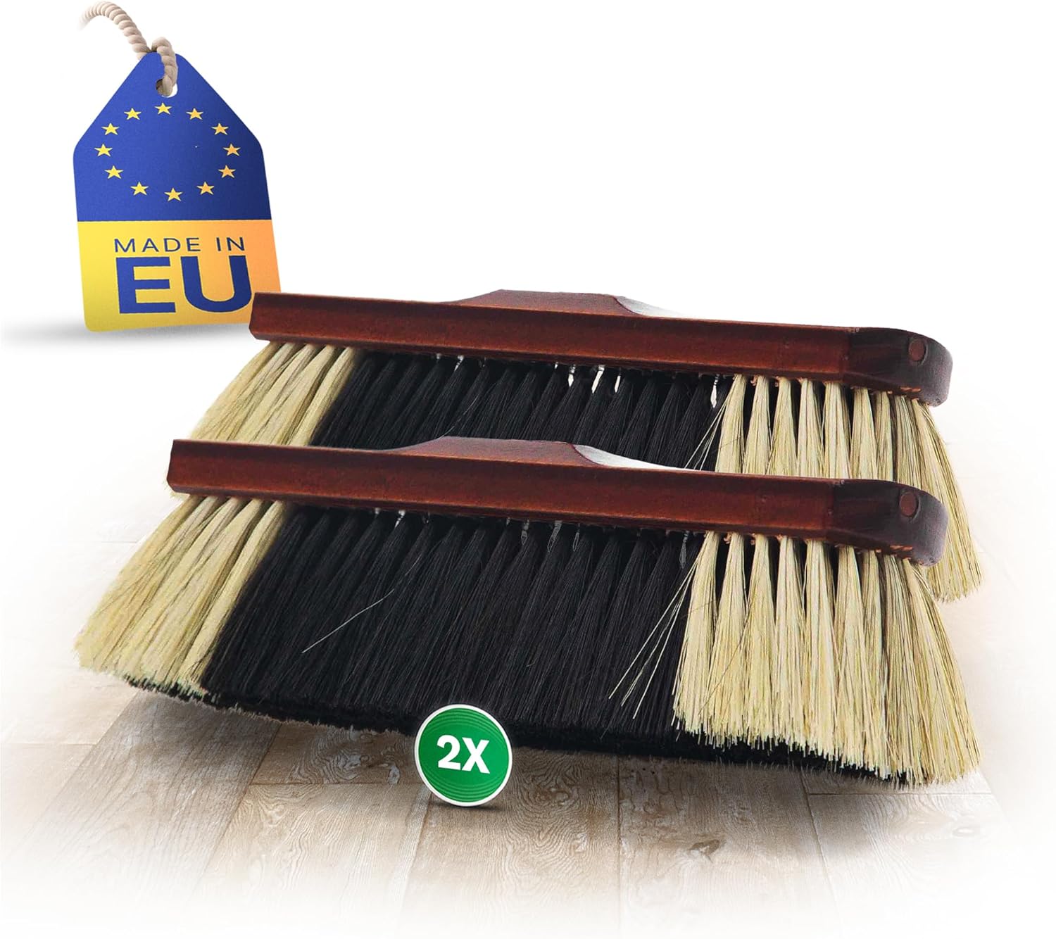 2er Set Zimmerbesen ROSSHAAR Mischung Besen weiche Borsten Schrankbesen Gemischt Rosshaar Besenkopf Rosshaarbesen Besen f&uuml;r Laminat und Parkett Rosshaarbesen Mix Naturborsten Stubenbesen - Bild 1
