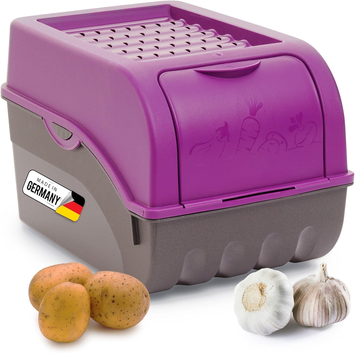 Kartoffel Aufbewahrungsbox | mittel 5L | LILA | Zwiebelbox | Gem&uuml;sebox stapelbar Kartoffelbox Zwiebel Aufbewahrung Kartoffelkorb Obstbeh&auml;lter Kartoffelkiste Frischhaltedose&hellip; - Bild 1