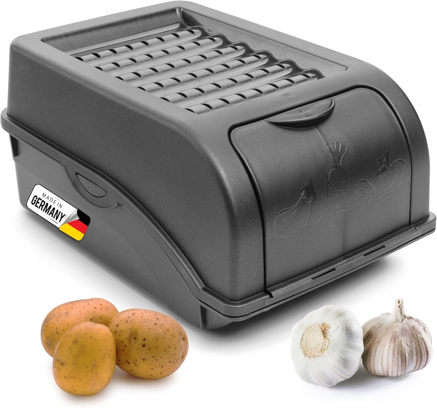 Kartoffel Aufbewahrungsbox | klein 3,5L | ANTHRAZIT GRAU | Zwiebelbox | Gem&uuml;sebox stapelbar Kartoffelbox Zwiebel Aufbewahrung Kartoffelkorb Obstbeh&auml;lter Kartoffelkiste Frischhaltedose - Bild 1