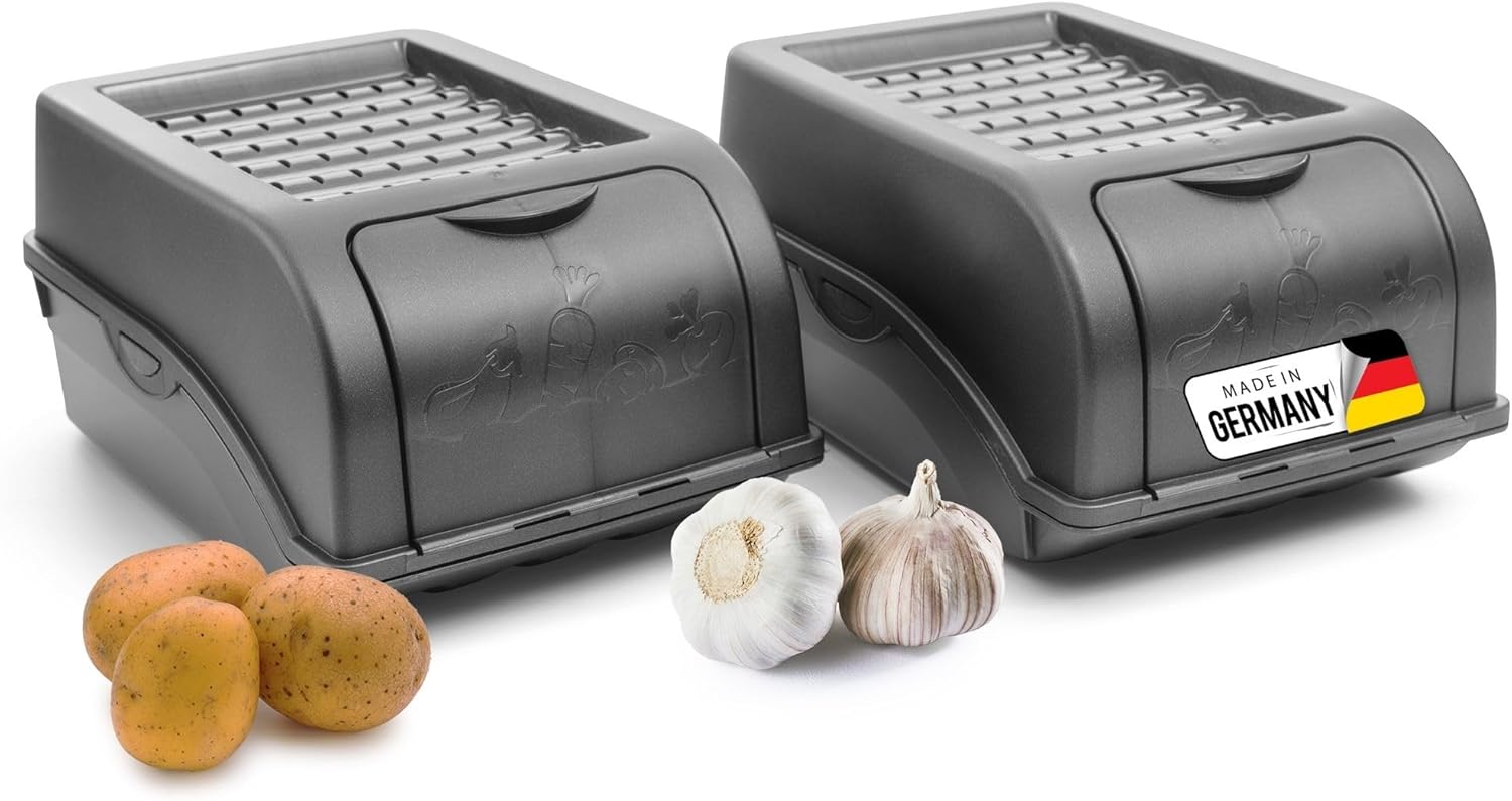 Kartoffel Aufbewahrungsbox | 2x klein 3,5L | ANTHRAZIT GRAU | Zwiebelbox | Gem&uuml;sebox stapelbar Kartoffelbox Zwiebel Aufbewahrung Kartoffelkorb Obstbeh&auml;lter Kartoffelkiste Frischhaltedose - Bild 1