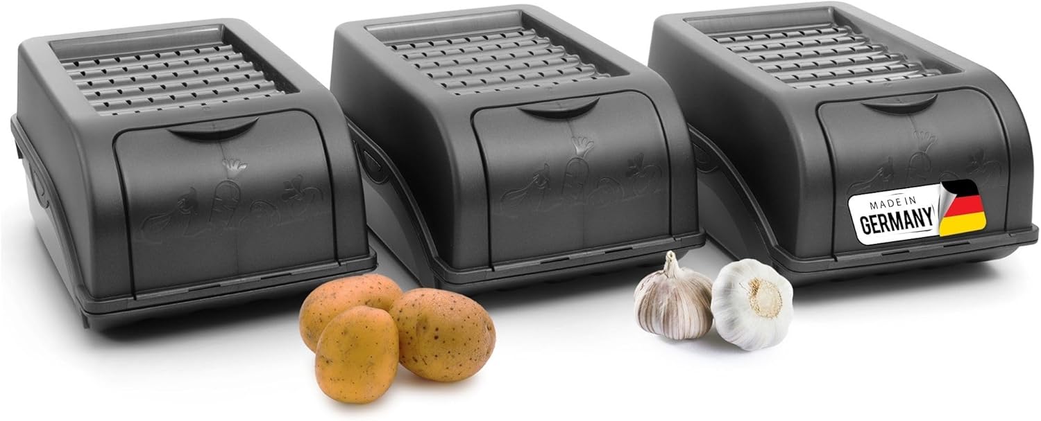 Kartoffel Aufbewahrungsbox | 3x klein 3,5L | ANTHRAZIT GRAU | Zwiebelbox | Gem&uuml;sebox stapelbar Kartoffelbox Zwiebel Aufbewahrung Kartoffelkorb Obstbeh&auml;lter Kartoffelkiste Frischhaltedose - Bild 1