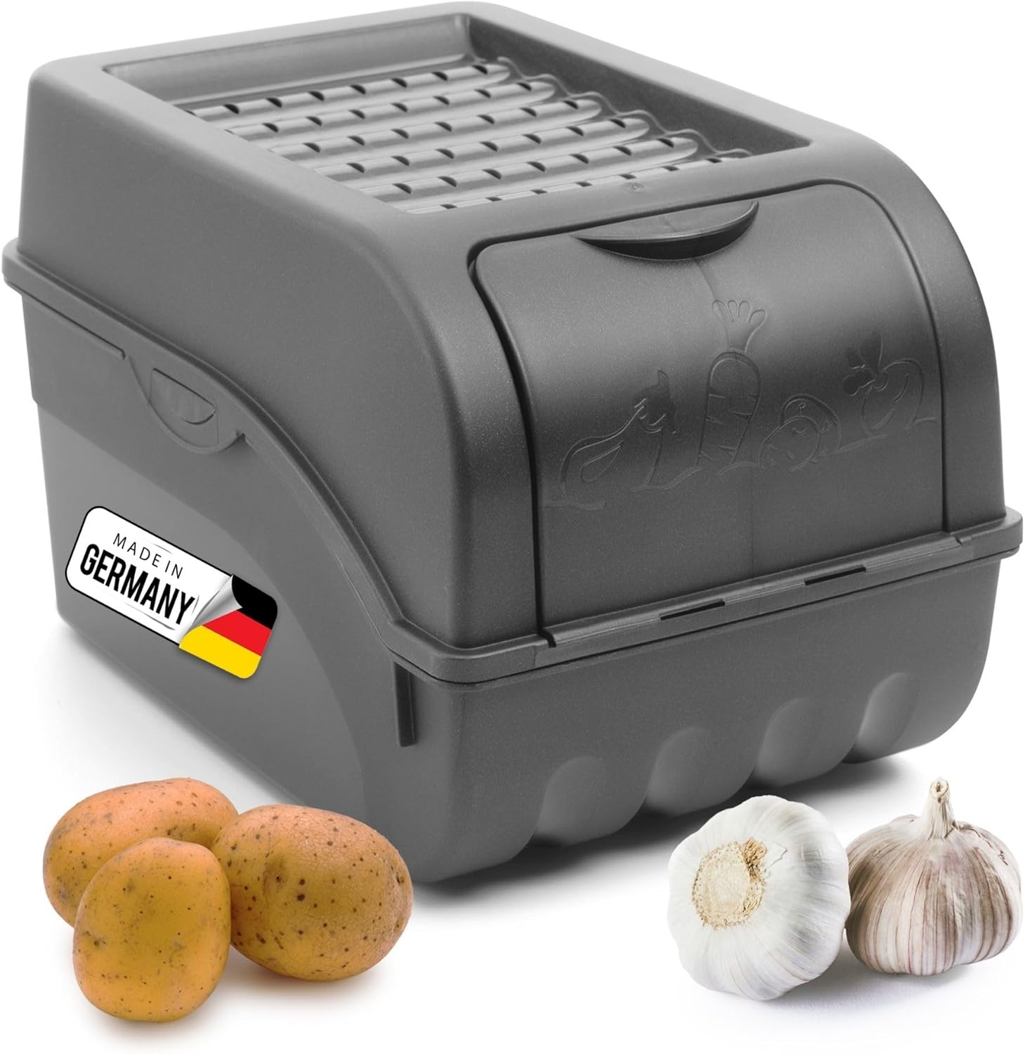 Kartoffel Aufbewahrungsbox | mittel 5L | ANTHRAZIT GRAU | Zwiebelbox | Gem&uuml;sebox stapelbar Kartoffelbox Zwiebel Aufbewahrung Kartoffelkorb Obstbeh&auml;lter Kartoffelkiste Frischhaltedose - Bild 1