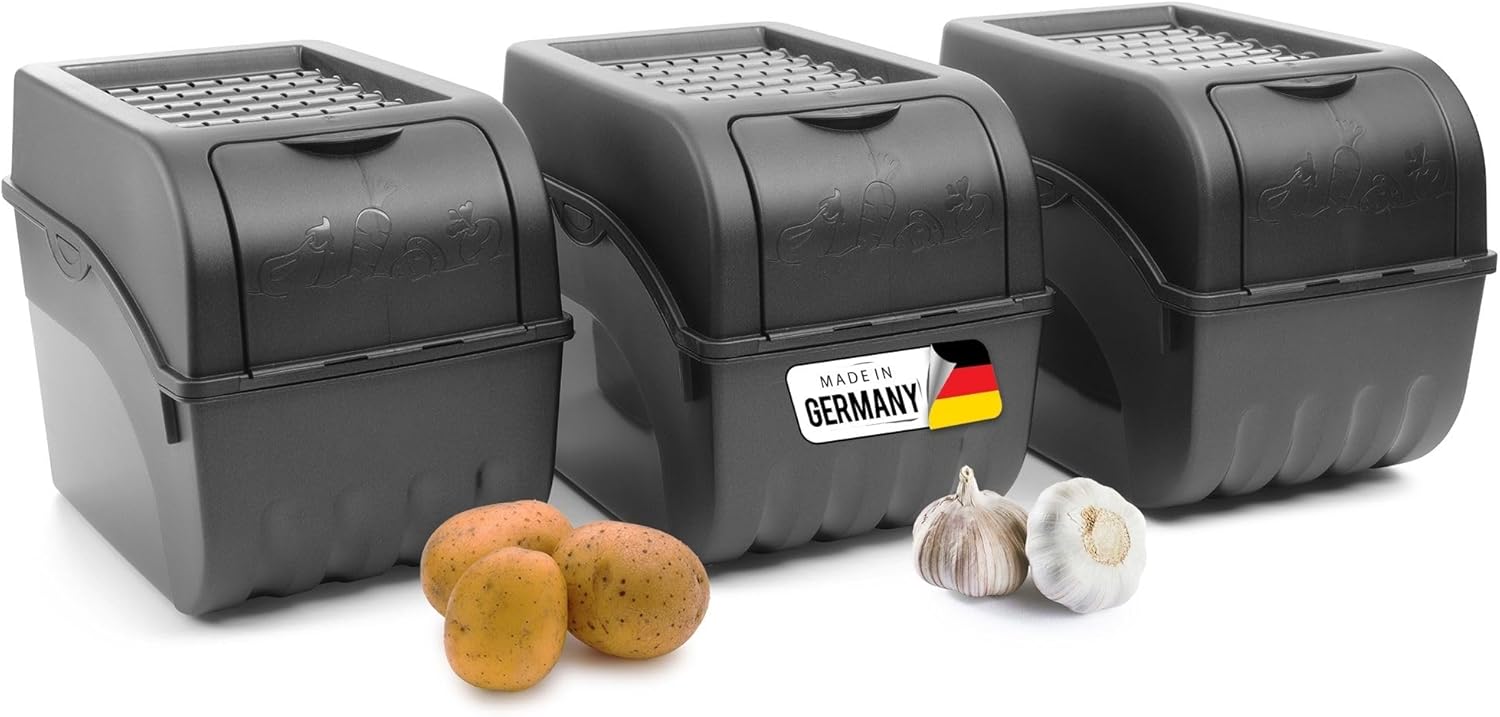 Kartoffel Aufbewahrungsbox | 3x gro&szlig; 9L | ANTHRAZIT GRAU | Zwiebelbox | Gem&uuml;sebox stapelbar Kartoffelbox Zwiebel Aufbewahrung Kartoffelkorb Obstbeh&auml;lter Kartoffelkiste Frischhaltedose - Bild 1