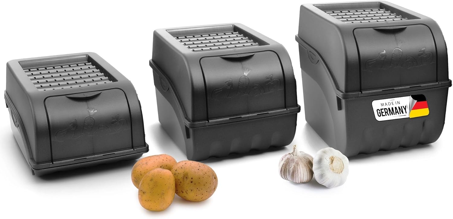 Kartoffel Aufbewahrungsboxen Set | 3,5L + 5L + 9L | ANTHRAZIT GRAU | Kartoffelboxen | Gem&uuml;seboxen stapelbar Zwiebelboxen Kartoffelk&ouml;rbe Obstbeh&auml;lter Kartoffelkisten Frischhaltedosen - Bild 1
