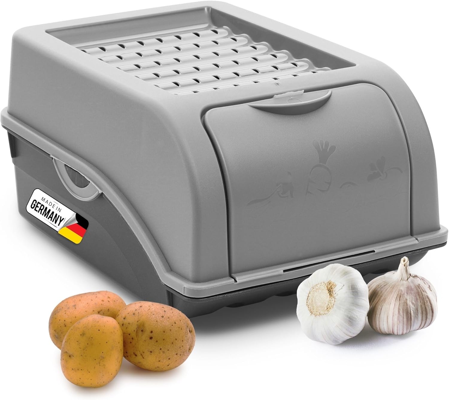 Kartoffel Aufbewahrungsbox | klein 3,5L | GRAU | Zwiebelbox | Gem&uuml;sebox stapelbar Kartoffelbox Zwiebel Aufbewahrung Kartoffelkorb Obstbeh&auml;lter Kartoffelkiste Frischhaltedose - Bild 1